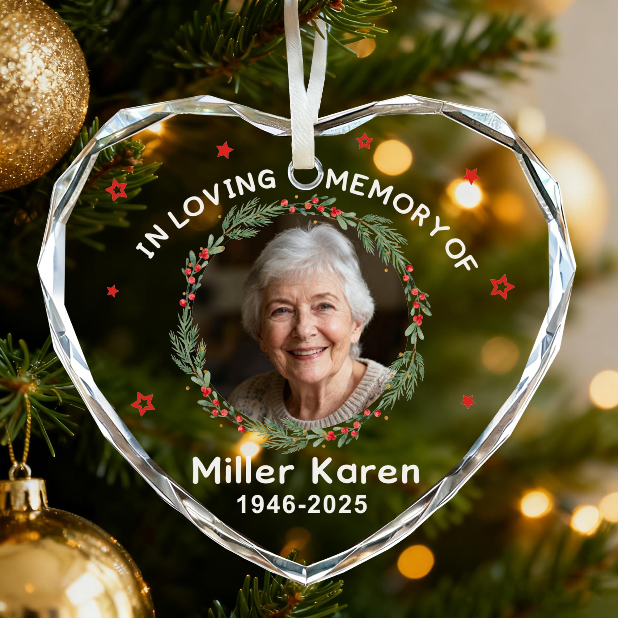 Personalised Memorial Christmas Bauble, Christmas Baubles Ornaments Tree Decorations, In Loving Memory Xmas Ornament for Your Loved Ones (Memorial-2, Heart)