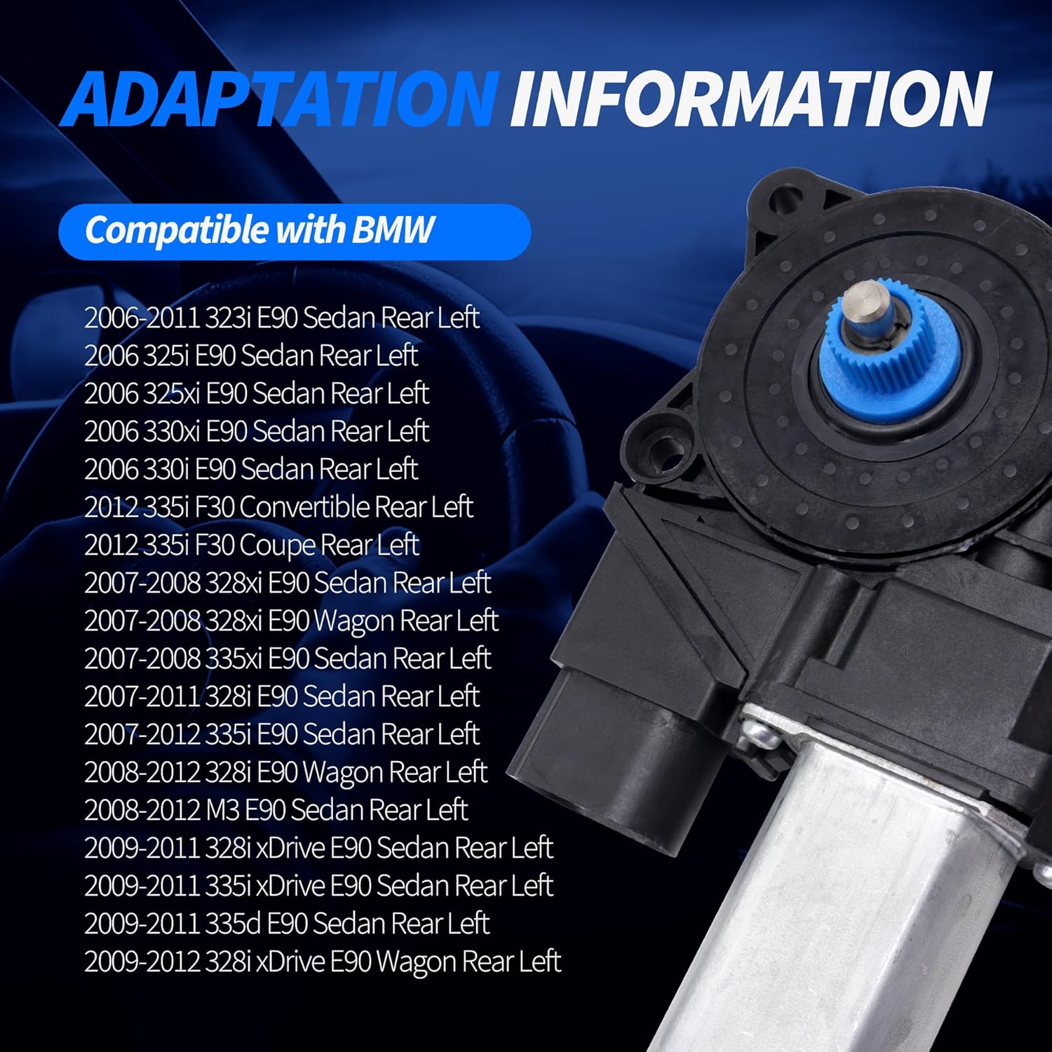 HiSport 67626927025 Rear Left Power Window Lift Motor Compatible with BMW 3 Series E90 F30 323i 325i 328i 330i 335i 325xi 328xi 330xi 335xi xDrive M3, Driver Side 5 Pins