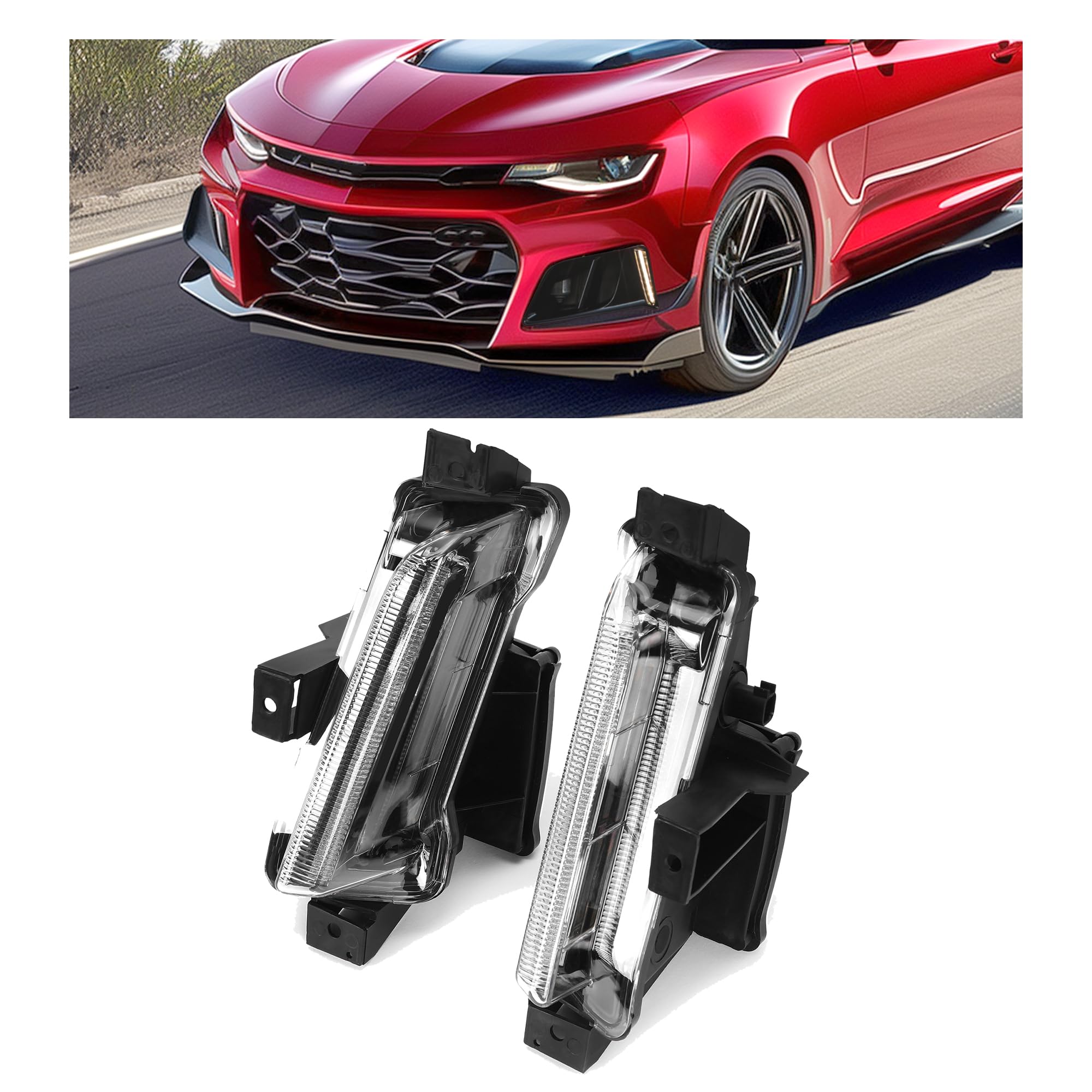 HECASA LED Fog Lights Compatible with 2016-2022 Chevy Camaro ZL1 DRL Daytime Running Light Fog LampsReplacement for GM2562109 GM2563109 No Turn Signal Function (Clear Lens+Black Housing）