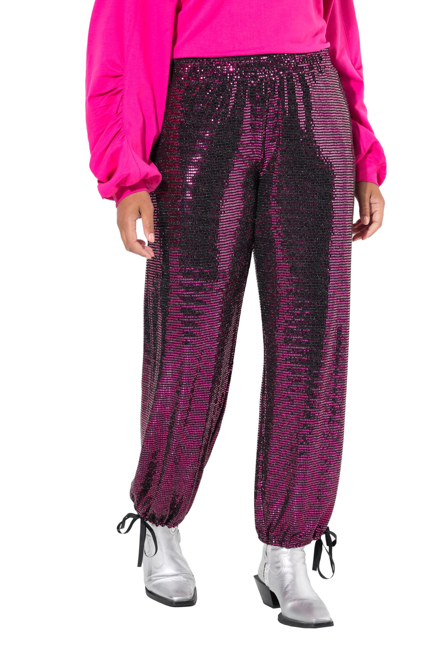 Angel of Style Damen große Größen Übergrößen Plus Size Hose, gerades Bein, Paillettenoptik, Elastikbund 836525