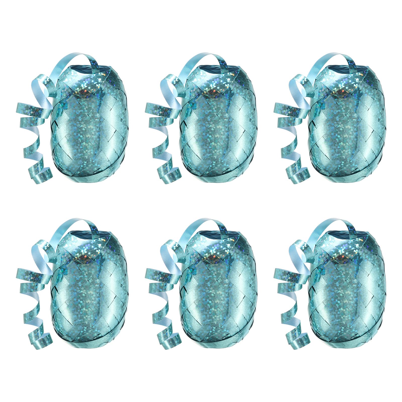 PATIKIL 6pcs Curling Ribbon Crimped Balloon String 5mm Laser Metallic Shiny 10m for Christmas Wedding Gift Crafts Florists Decoration Light Blue