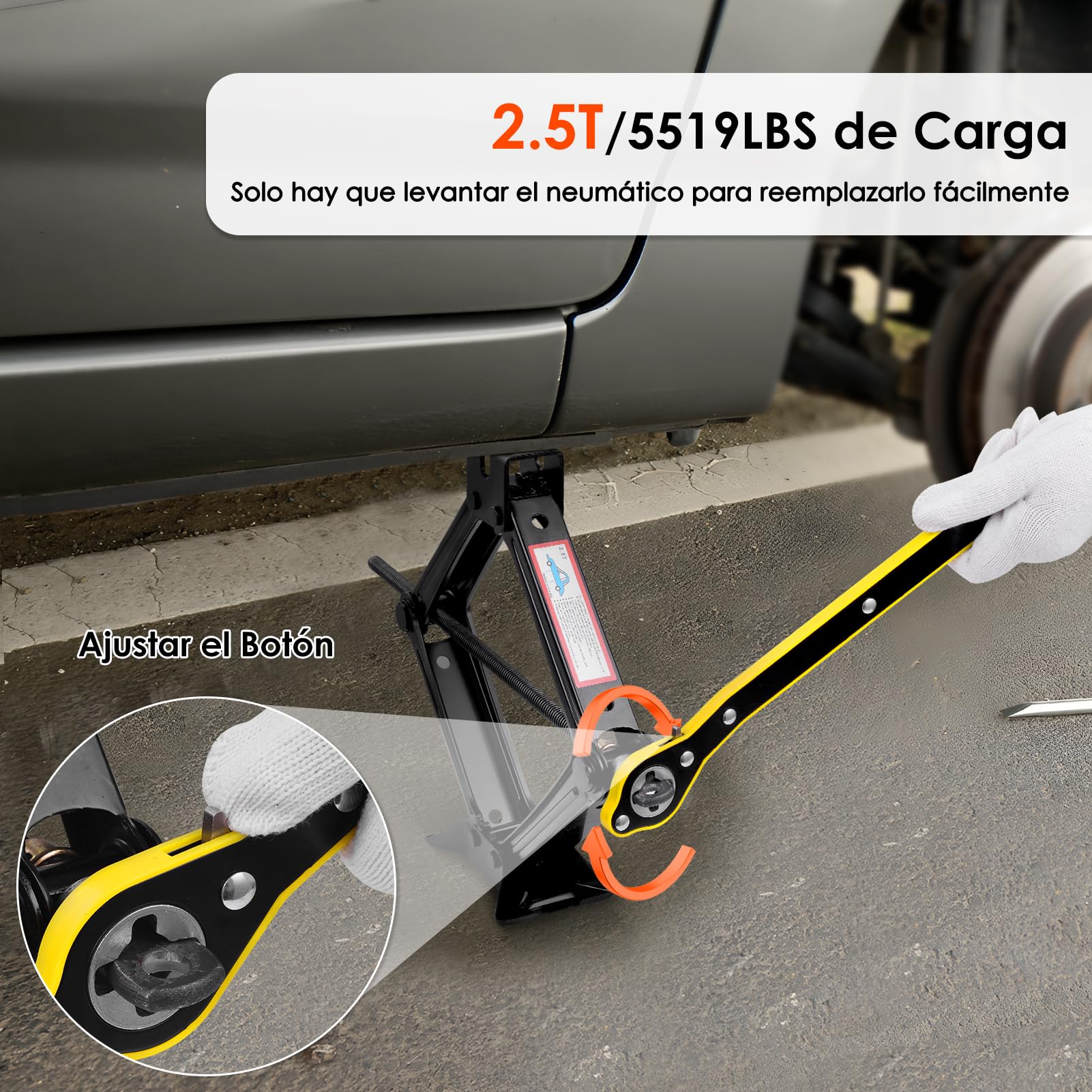 Gato de Tijera Ruedas Portatil 2.5T (5519 lbs), Gato de Tijera Elevador Tijera Manivela Familiar Camioneta Levantador para Coche Familiar SUV MPV