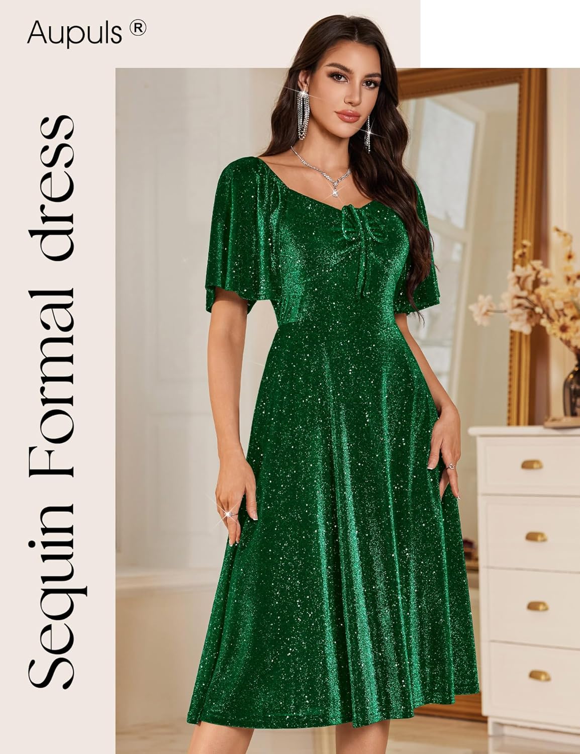 Aupuls Sequin Long Formal Dress for Women Valentine's Day Sparkly Prom Dresses - Image 4