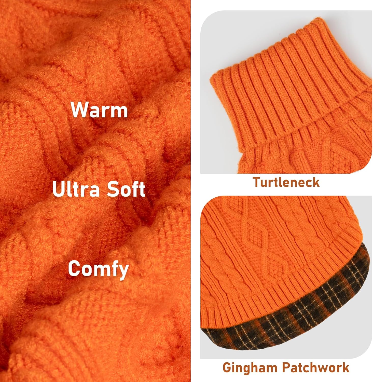 KYEESE Dog Sweater Stretchy Knitwear Pet Coat for Fall Winter Cold Weather Warm Turtleneck Large Dogs Sweater with Gingham Patchwork Soft Pullover Dog Sweaters for Large Dogs