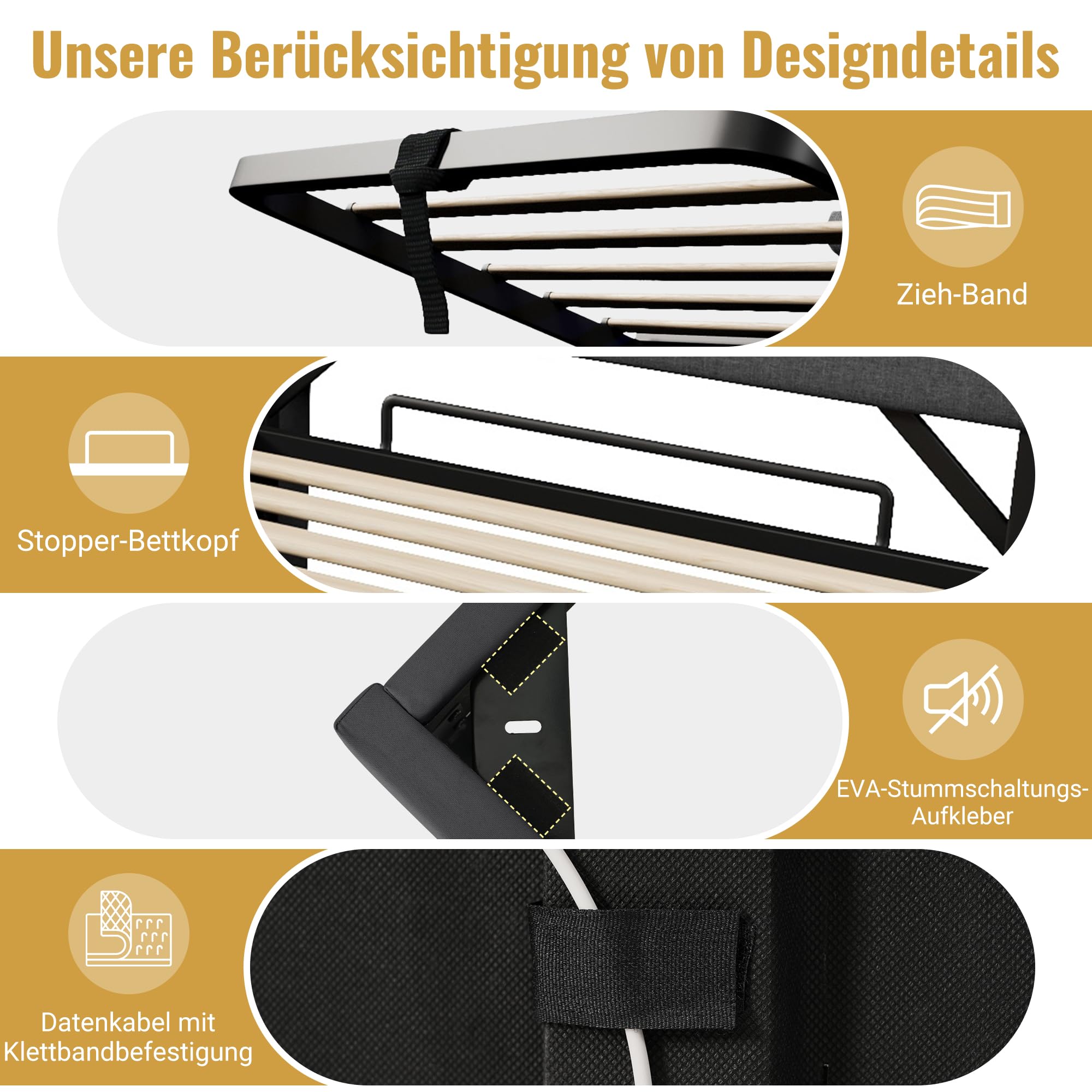Polsterbett 180x200 Doppelbett, Stauraum-Kopfteil mit USB- und Typ-C-Anschlüssen, LED-Beleuchtung am Kopf- und Fußende des Bettes, mit Hydraulischem Stauraum, Leinen (Grau 1, Ohne Matratze, 180x200CM)