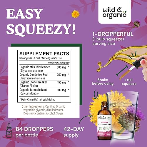 Miniatura 3 de Wild & Organic Tintura de limpieza hepática, fórmula de desintoxicación hepática con cardo mariano, raíz de diente de león, extracto de piedra