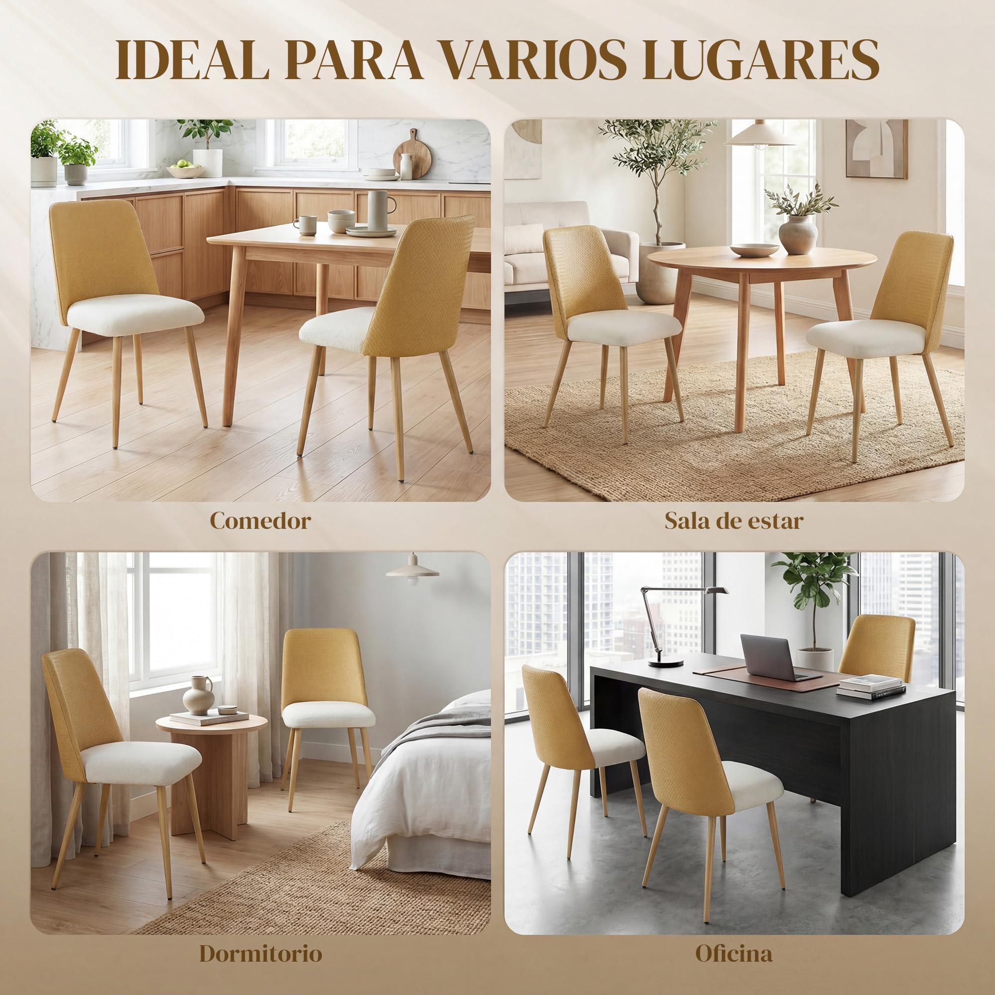 HOMCOM Juego de 2 Sillas de Comedor, Sillas de Cocina con Respaldo de PU de Imitación Ratán, Asiento Acolchado, Patas de Acero, para Salón, Marrón y Beige