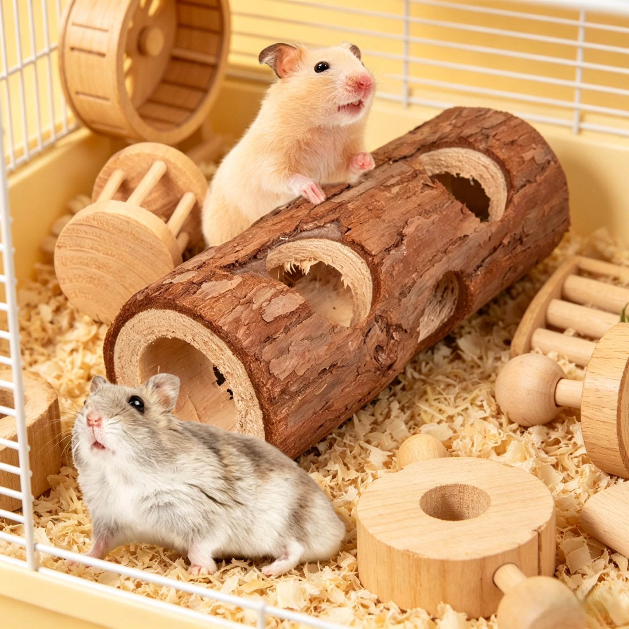 Juguetes De Madera Natural para Hámsteres: Túnel con Forma De Barril, Plataforma para Pájaros, Juguetes para Masticar Y Afilar Los Dientes para Hámsteres, Conejos, Cobayas Y Animales Pequeños.
