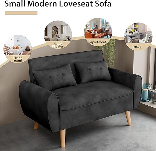 Miniatura 5 de JAMFLY Juego de sofá para sala de estar de 47 pulgadas, sofá biplaza pequeño, sofá para espacios pequeños, dormitorio, oficina, apartamento (negro)