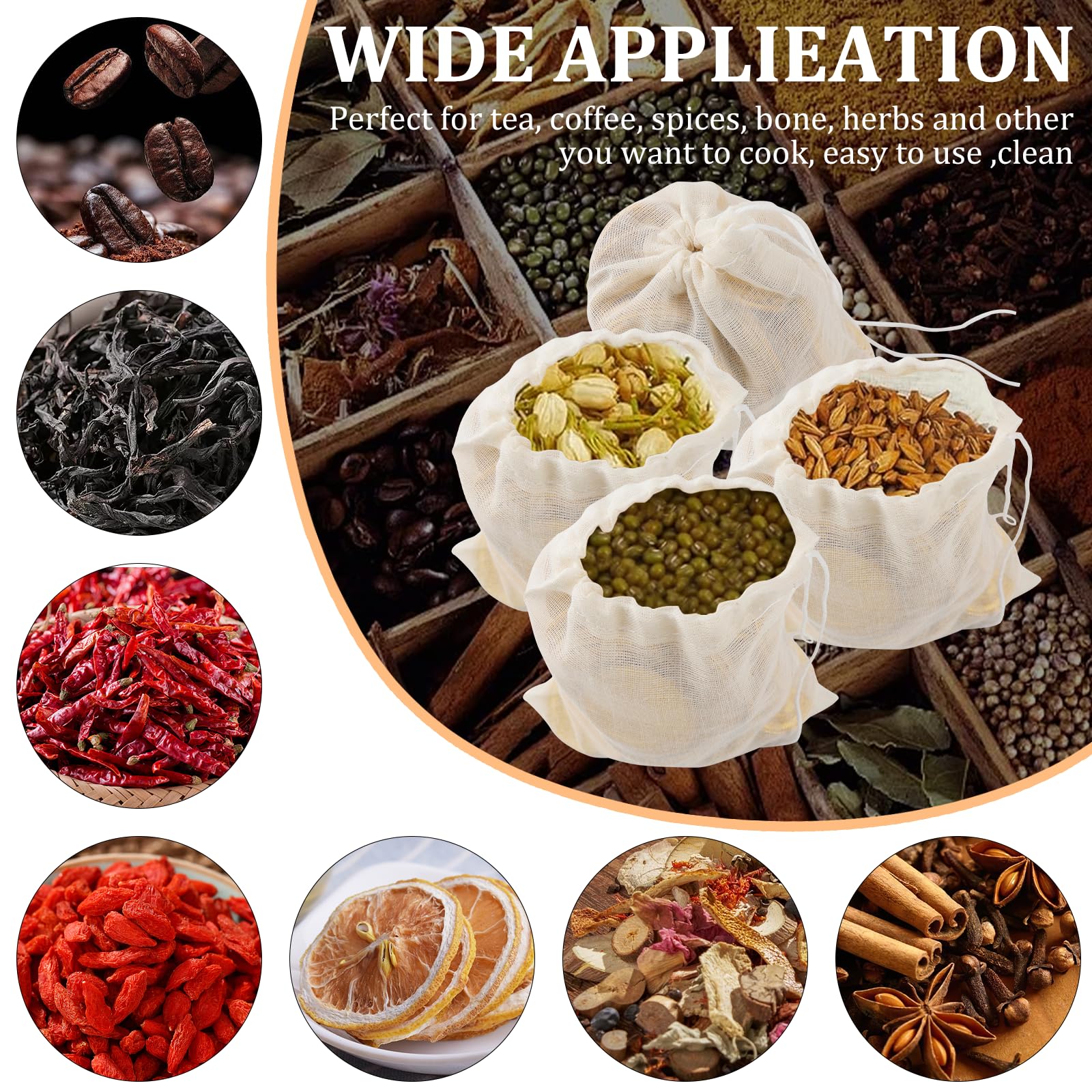 LPZMPZ 30 PCS Sacs à Cordon En Mousseline De Coton, Sachet De Thé Remplir Réutilisable, Sachets à Épices En Coton Avec Cordon 3 Tailles Pour Thé Café Filtre Épices Noix
