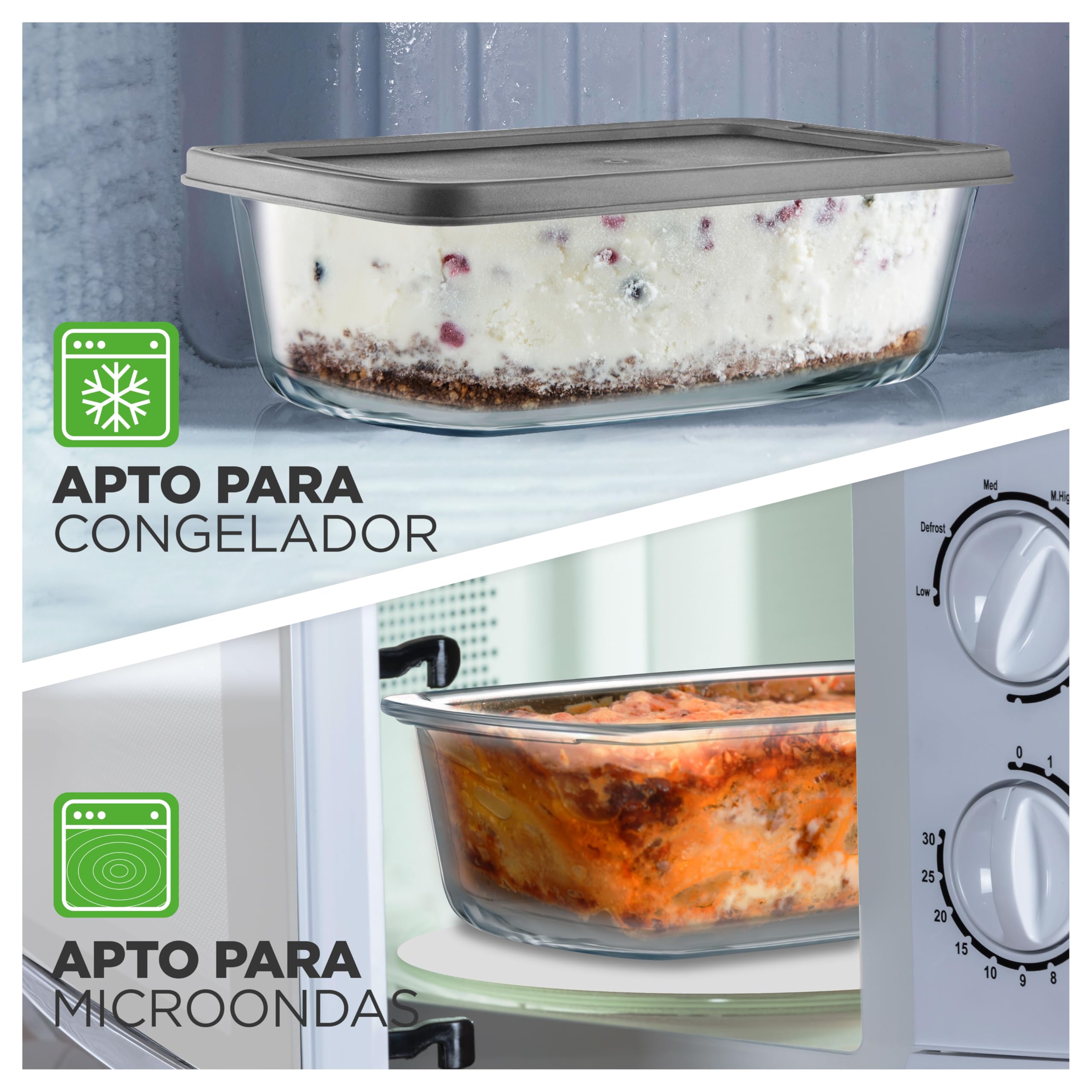 Nutrichef Moldes Rectangulares para Pan con Tapas Herméticas, Set de 4 Piezas, Tuppers de Cristal Resistentes Apilables, Aptos para Horno, Microondas, Lavajillas y Congelador, Libres de BPA, 1.83 L