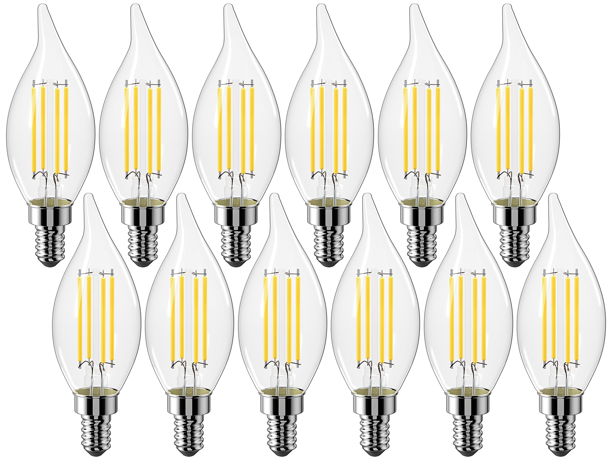 E12 Chandelier Bulb 60 watt Equivalent, Dimmable LED Candelabra Light Bulbs 6W,5000K Daylight 650 Lumen Lightbulbs, CA11, UL Listed, Pack of 12