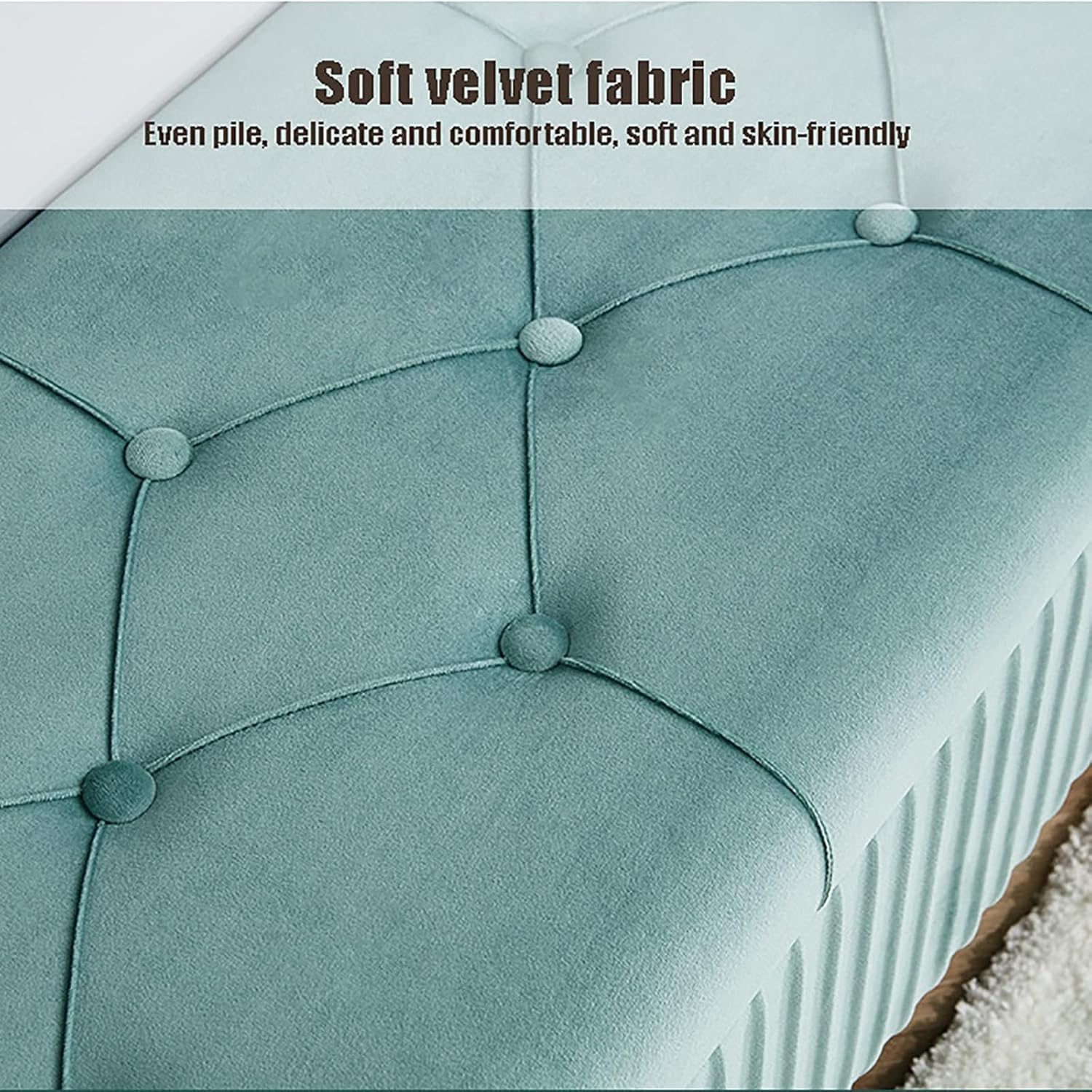Pouf per Panca Portaoggetti in Velluto con Gambe in Metallo Dorato - Pouf Poggiapiedi Trapuntato con Bottone con Contenitore per Soggiorno Camera da Letto - in, Green a, 80x40x45cm(31x16x18inch)