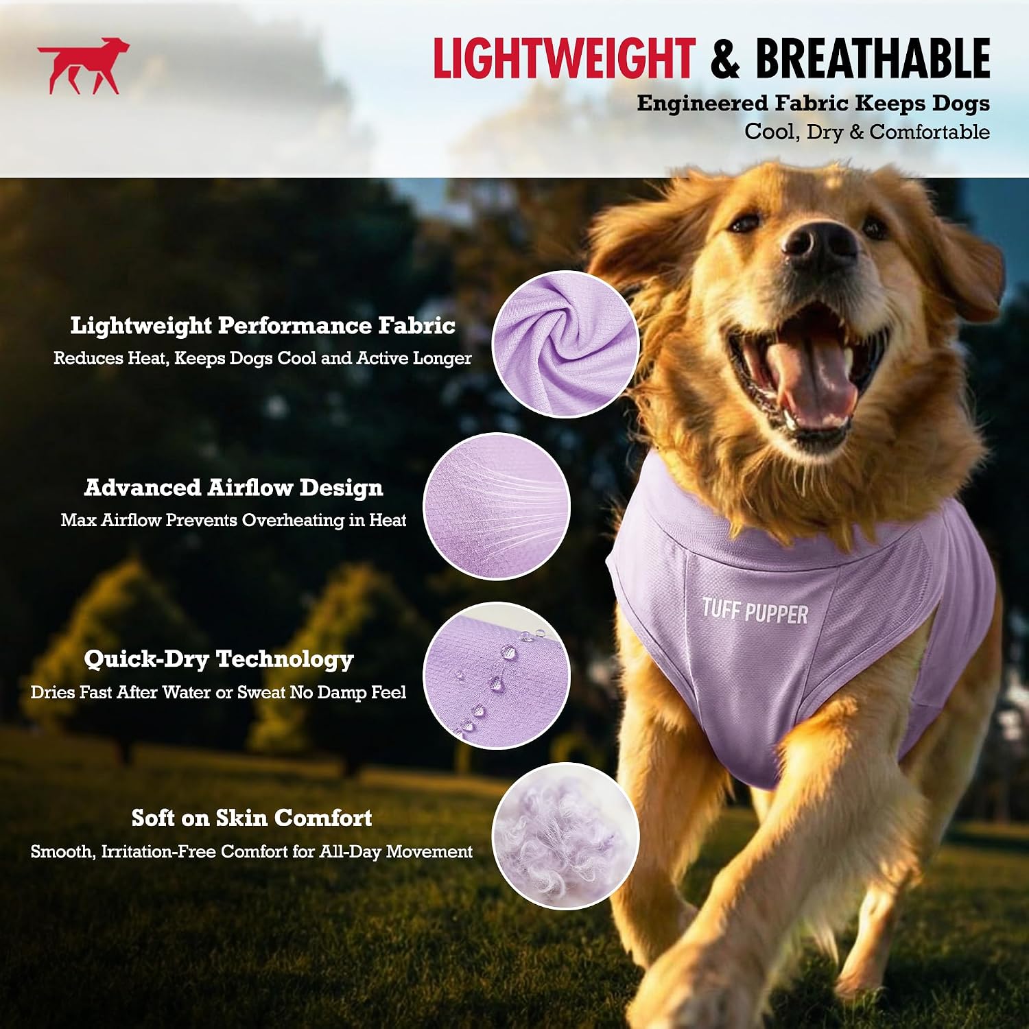 Tuff Pupper Sun Blocking Shirts for Dogs | 2 Per Pack | UPF 50+ UV Proction | Lightweight Breathable Fabric | Quick Dry Stretch | Reflective Print | Summer Shirt for Large Dogs (Lt Purple/Lt Green)