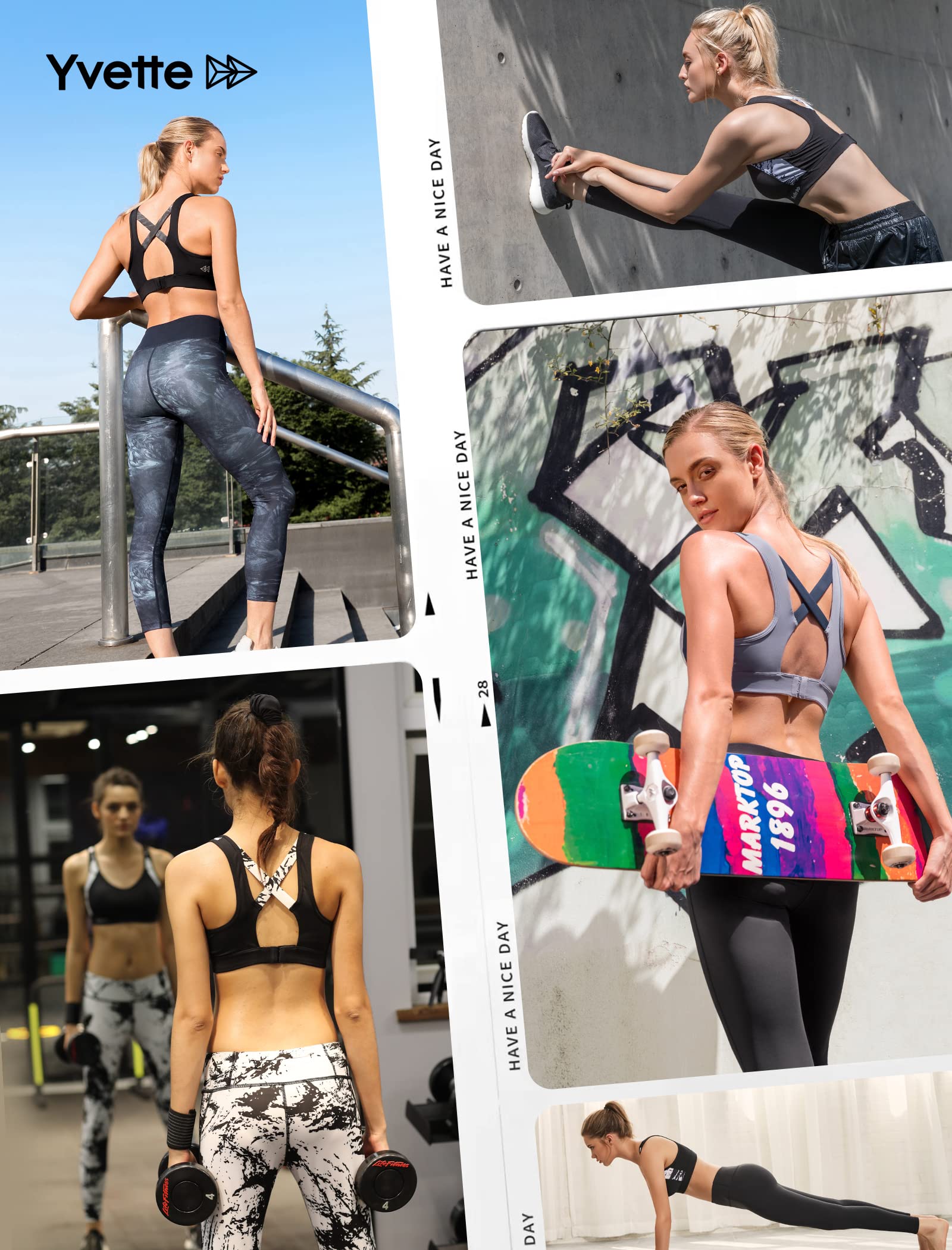 Yvette - Sujetador deportivo para mujer con sujeción fuerte, talla grande, cruzado en la espalda, acolchado, para correr, fitness y yoga