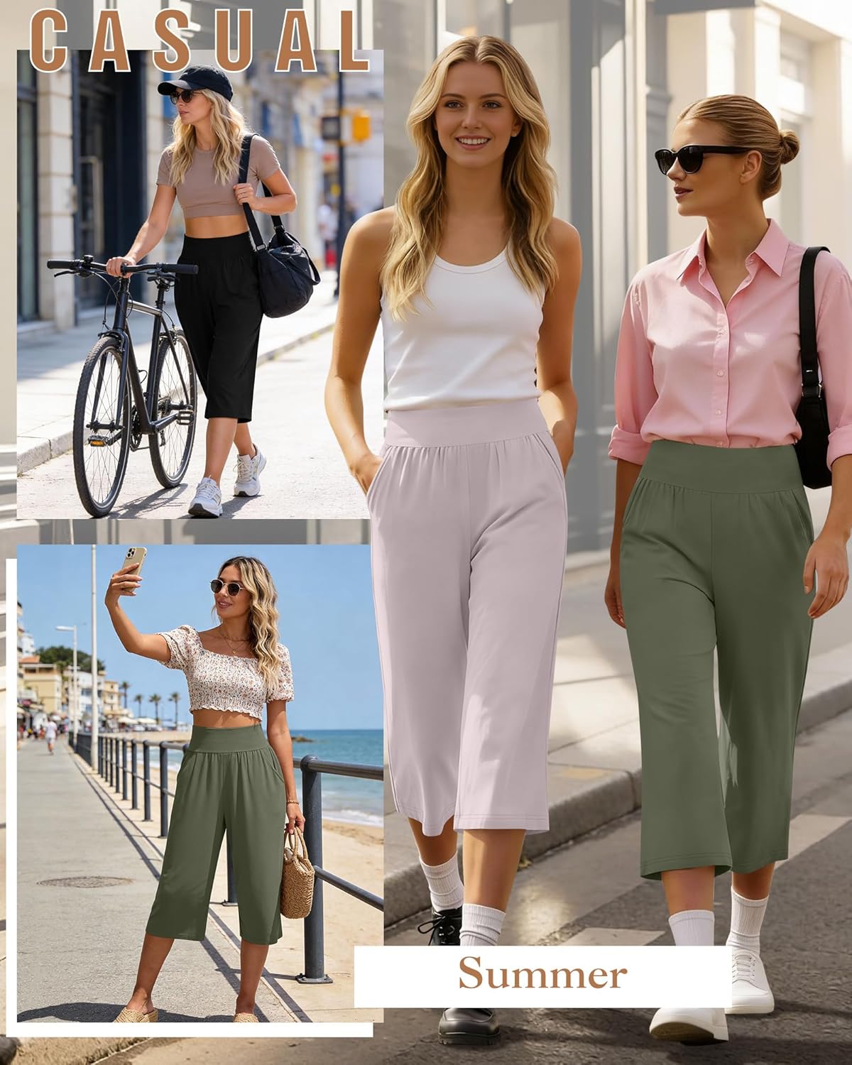 Neer 3 Pack Women Capri Pants, Wide Leg High Waist Crop Lounge Sweatpants Summer Casual Workout Pants with Pocket - Image 4