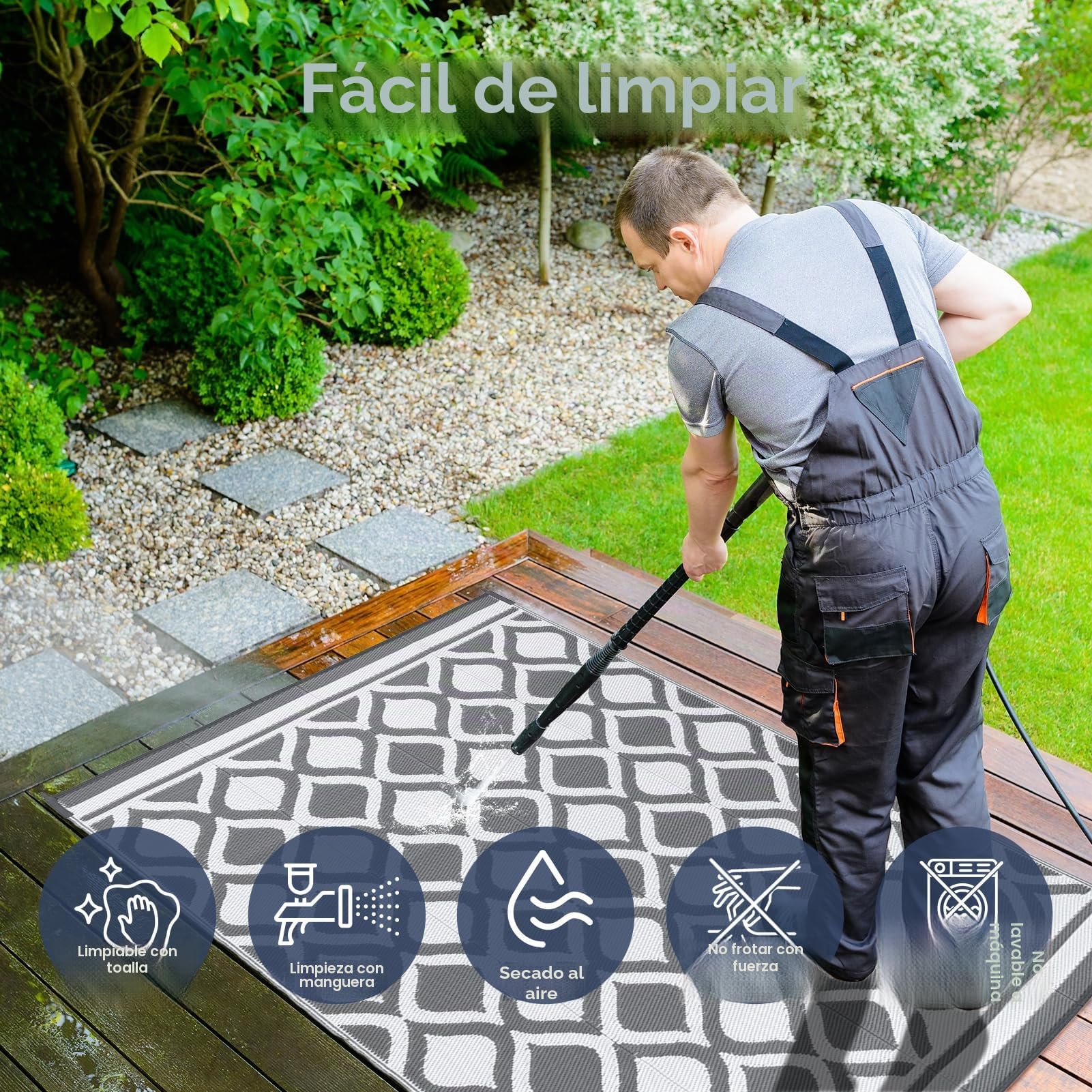 VK·LIVING Alfombra Exterior 120X180cm Impermeable Reversible Duradera & UV Resistente Moderna Portátil Ligera para Alfombra de Exterior Balcón Camping Patio RV Gris&Blanco