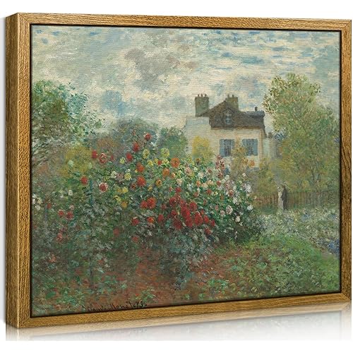 CHDITB Vintage Canvas Wall Art for Living Room, 8×10in Framed Wall Decor, Monet Flower Garden Wall Art Prints, Scenery Pictures Artwork for Wall, Landscape Painting for Bedroom, Bathroom, Farmhous