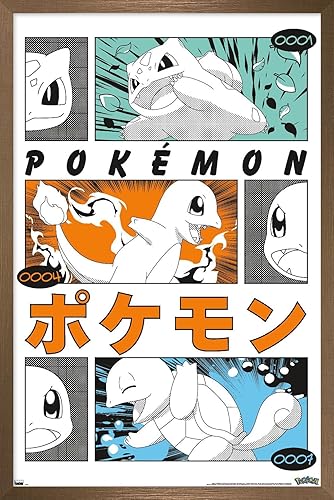 Trends International Pokémon - Póster de pared de anime Trio, 34 pulgadas de largo x 22.4 pulgadas, versión enmarcada en bronce