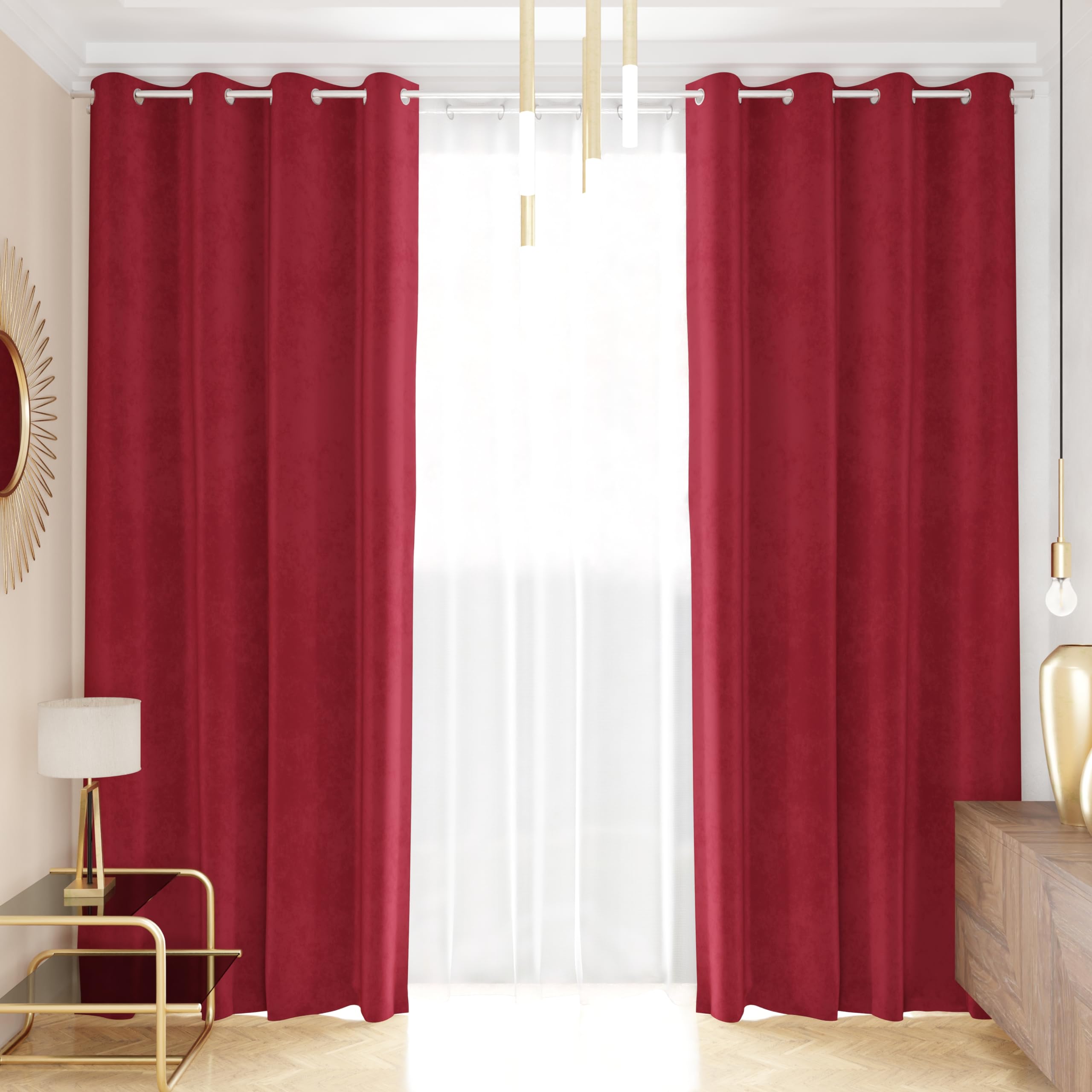 PETTI Artigiani Italiani - Tende Velluto a Pannelli per Interno con Anelli 2 Pezzi 140x280cm, Tenda Velluto Camera da Letto e Soggiorno Oscuranti Isolanti e Moderne, Bordeaux, 100% Made in Italy