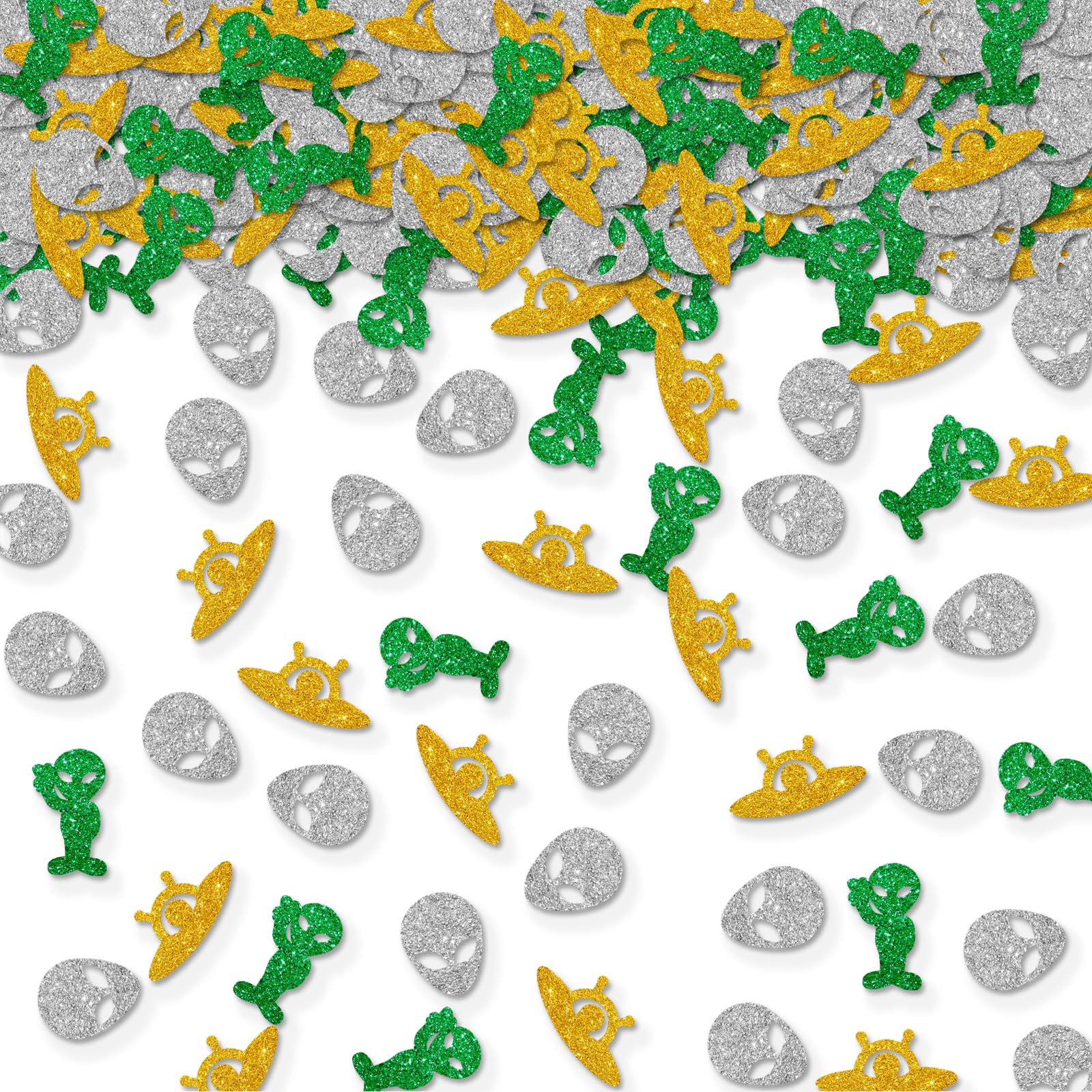 100pcs Alien Confetti, Silver Glitter Outer Space Table Confetti for Baby Shower, UFO Alien Paper Scatters, Boy's Birthday/Outer Space Themed Birthday Party Table Decoration