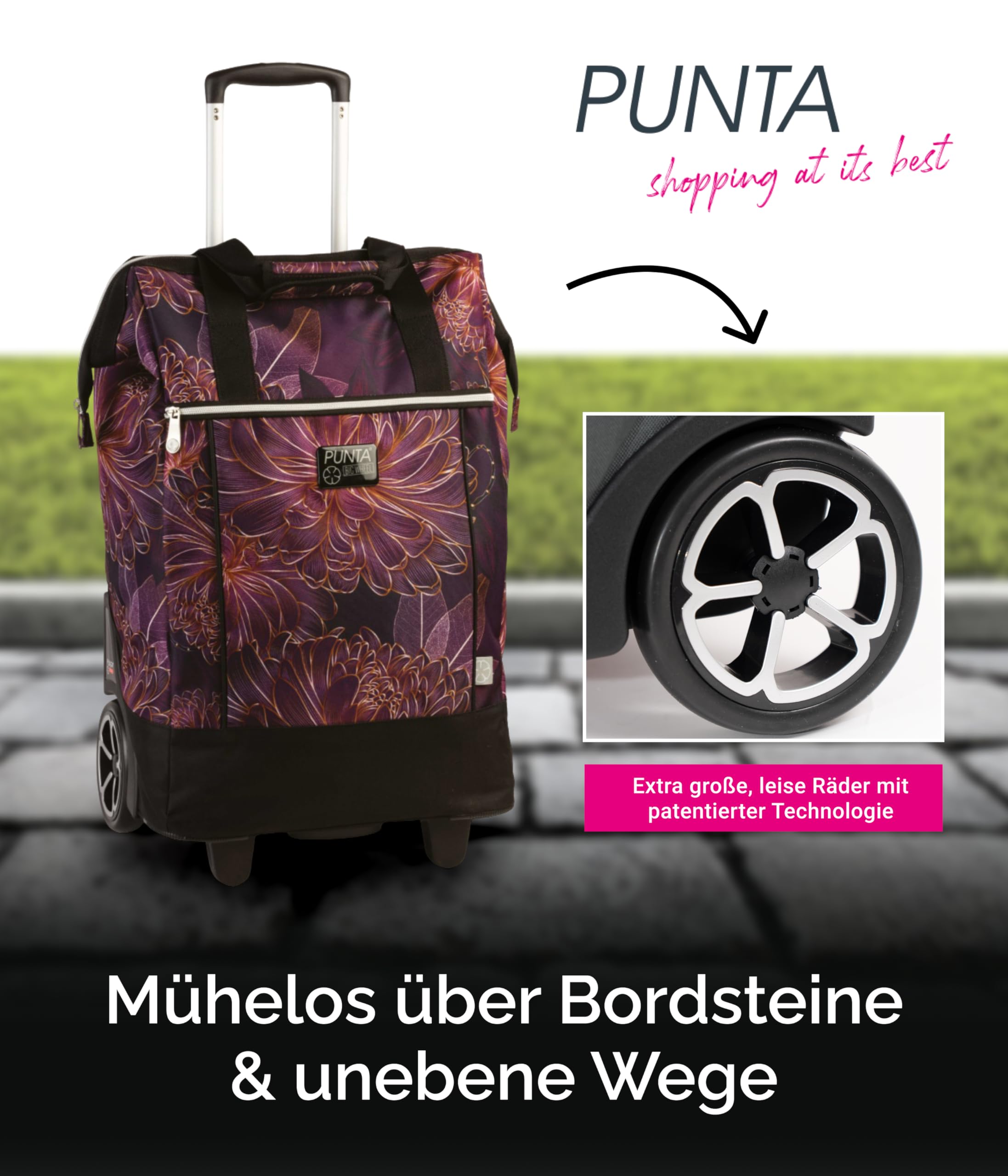 Punta® Einkaufstrolley Big Wheel 40L | großer & Stabiler Einkaufsroller mit XL-Rädern | leise & leichtgängig