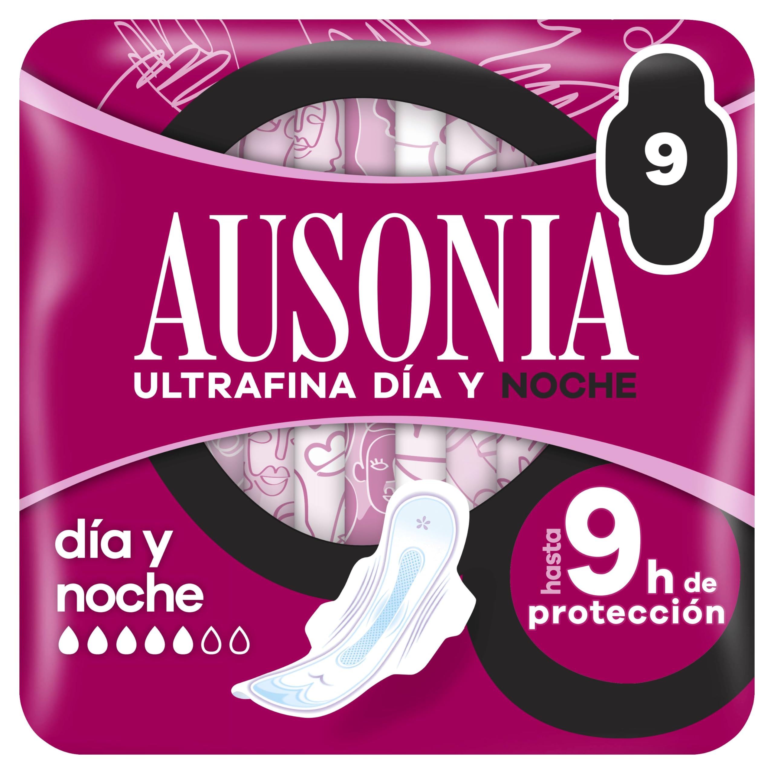Ausonia Compresas Ultrafina Día & Noche Con Alas, 9 unidades, Para Un Flujo Muy Abundante, Hasta 9 Horas De Protección