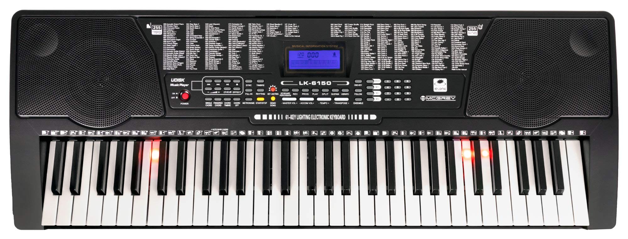 McGrey LK-6150 61 Tasten Keyboard Taschen Set - Einsteiger-Keyboard mit 61 Leuchttasten - 255 Sounds und 255 Rhythmen - 61 Percussion-Sounds - 50 Demo Songs - integrierter MP3-Player - Schwarz