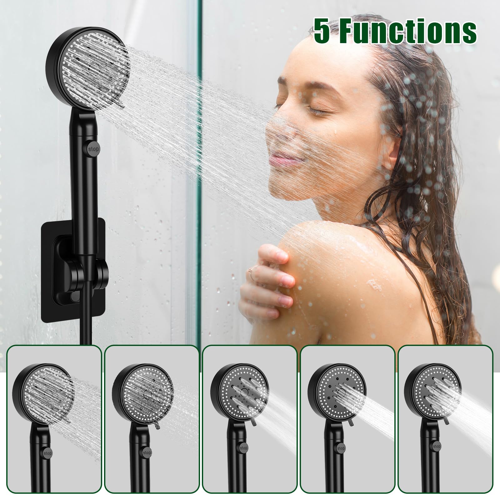 Grifo de bañera con ducha de mano, grifo de cascada para bañera, accesorios para bañera con ducha, manguera de PVC de 1.5m y soporte de pared, mezclador de ducha con 5 funciones, grifo de bañera