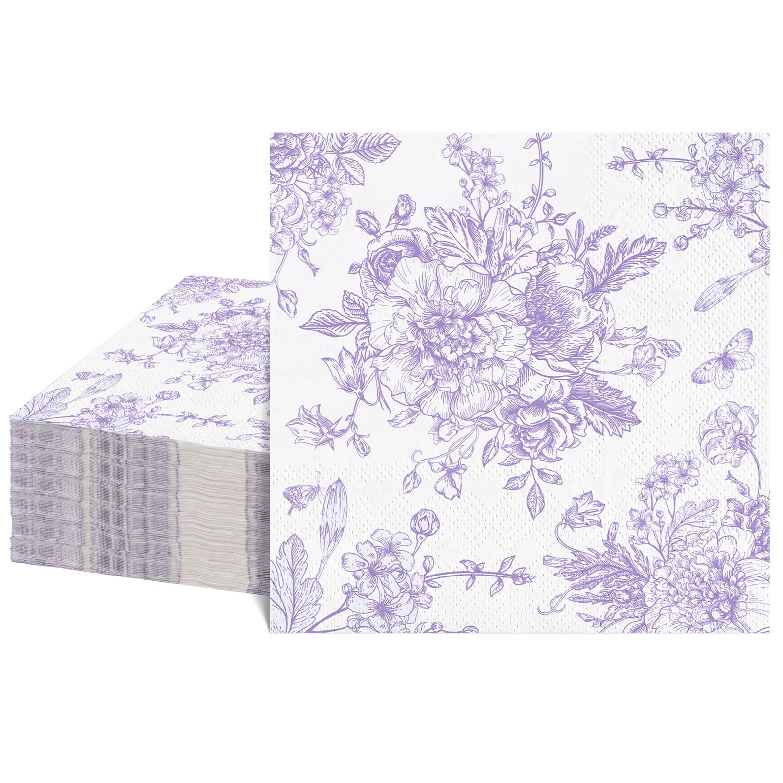 NatNarr 40 Pcs Floral Napkins, Light Purple Flower Butterfly Desig