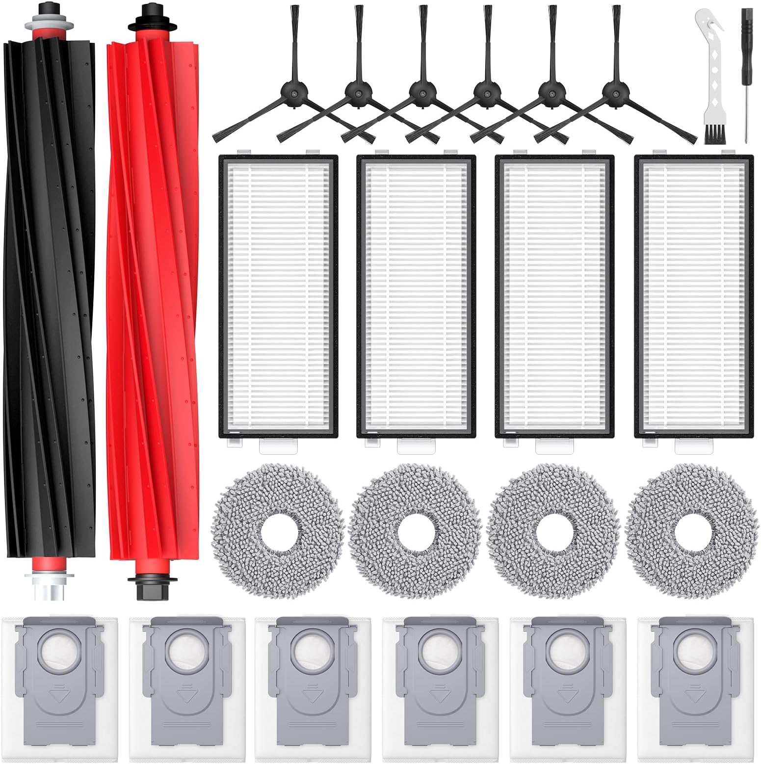 Qrevo Slim Replacement Parts for Roborock Qrevo Slim/Qrevo Master Robot Vacuum, Accessories Include Dual Main Brush, 6*Side Brushes, 4*Filters, 4*Microfiber Mop Cloths, 6*Dust Bags, 2*Tools