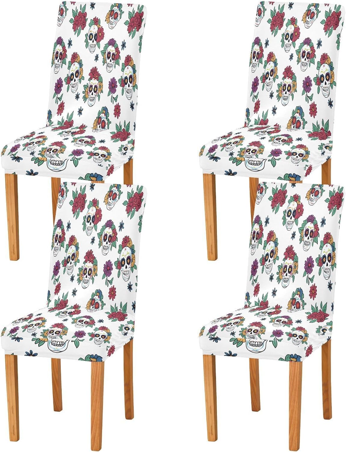 ALAZA Chair Covers for Dining Room, Skull Flower Pattern Stretch Chair Cover Sets Chair Protector Removable Washable for Ktichen Restaurant Hotel