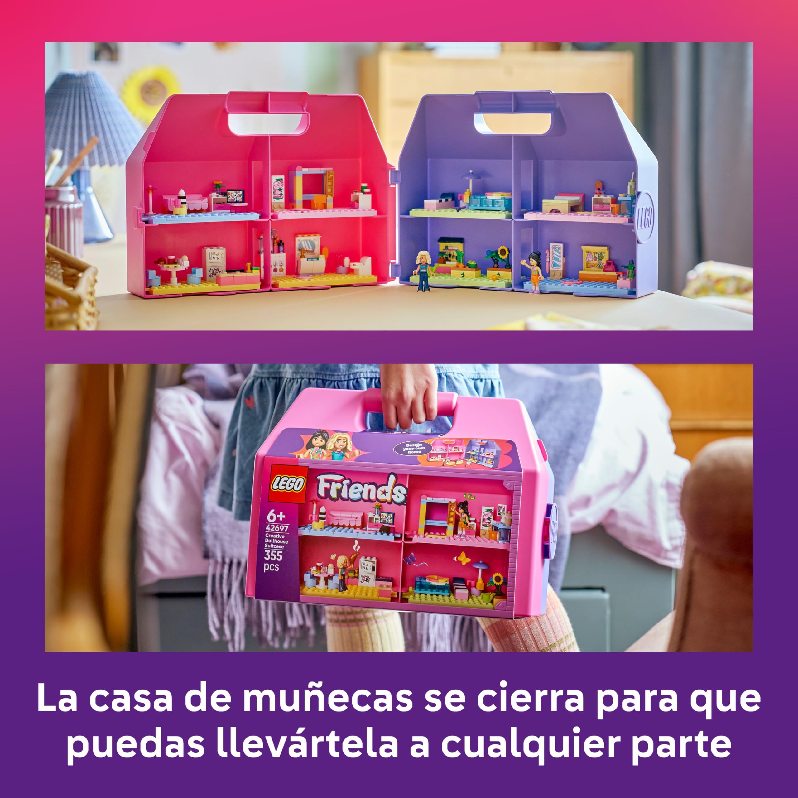 LEGO Friends Casa de Muñecas Creativa Portátil de Juguete – Juego de Viaje con Casita de 6 Habitaciones, 2 Mini Muñecas y Accesorios – Regalo de Cumpleaños para Niñas de 6+ Años – 42697