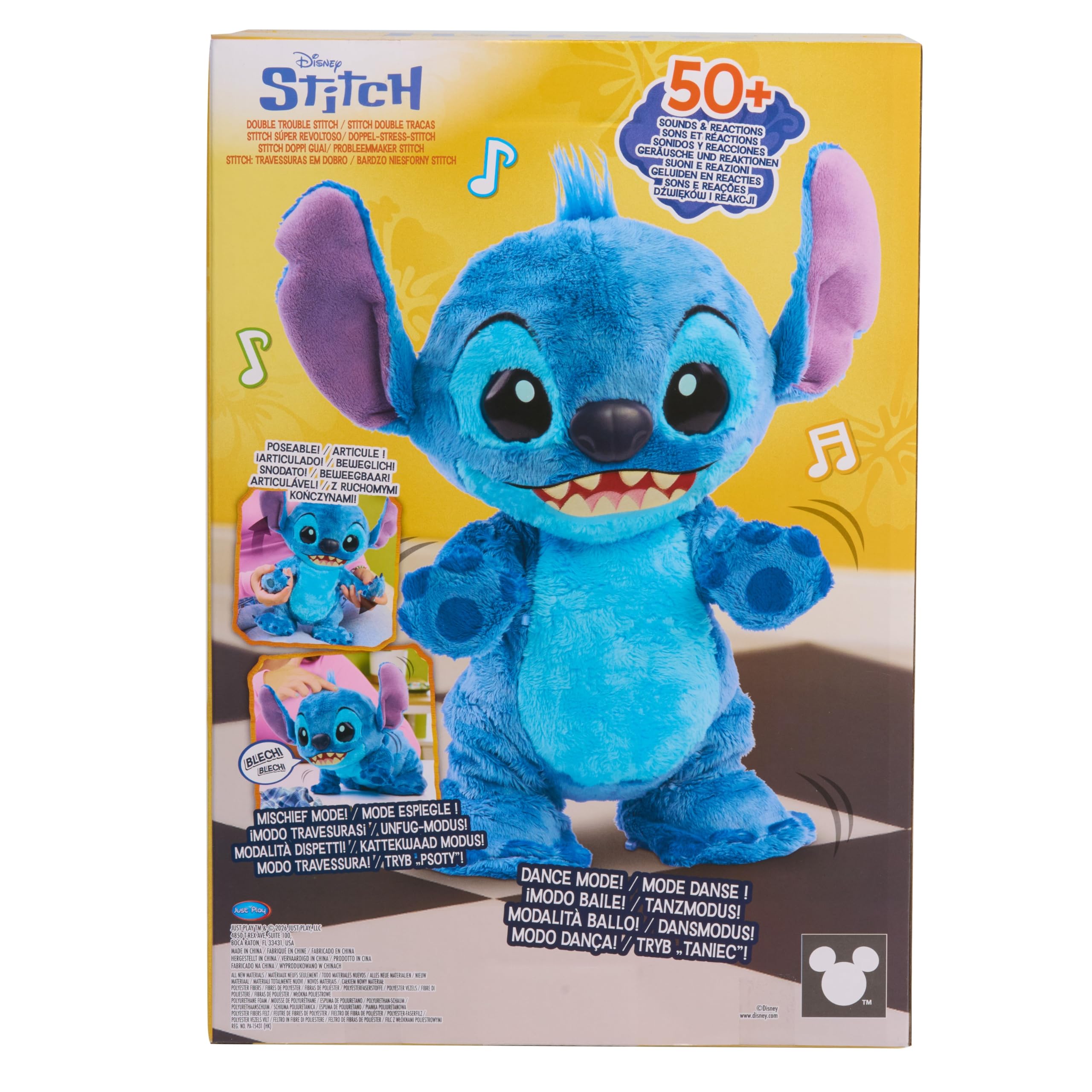 Disney Peluche Interactivo Stitch Double Trouble | con más de 50 sonidos y reacciones, Stitch camina y baila, a partir de 3 años