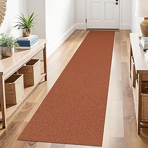 KOZYFLY Runners for Hallways 2x10 ft Washable Kitchen Runner Non Slip Rubber Backed Hallway Rugs Cotton Entryway Runner Rug Floor Carpet for Indoor Hall, Backdoor, Kitchen, Orange/Tan