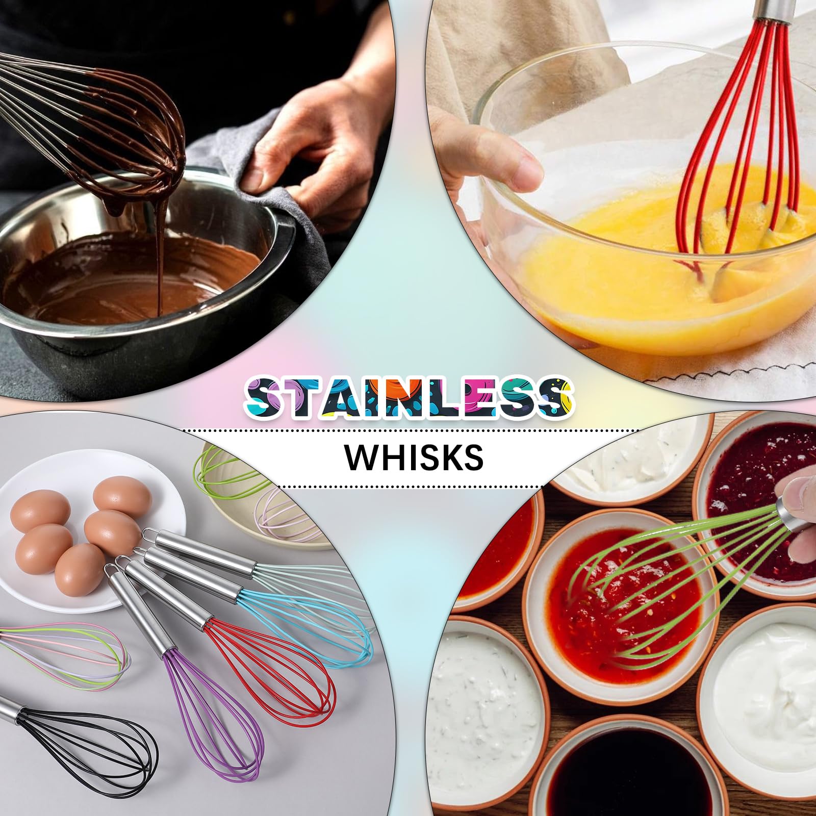 24 Stück 25,4 cm Schneebesen Bulk zum Kochen Silikon Schneebesen Kratzfest Edelstahl Handbesen Groß Beschichtetes Metall Hitzebeständige Eierschlägel zum Kochen Party Gastgeschenk Zubehör