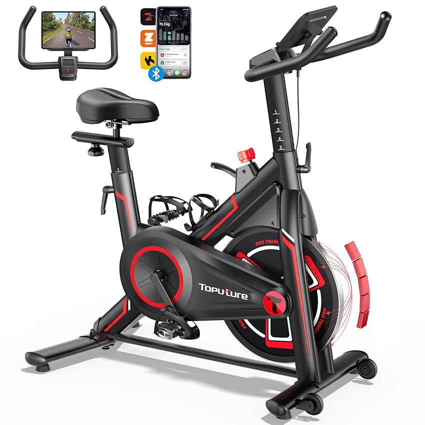 Toputure Cyclette da Casa con App, Cyclette per Casa con Resistenza Magnetica 0-100% Regolabile, Volano da 15 kg, Schermo LCD e Portabicchieri, Ultra Silenziosa, Portata fino a 160 kg