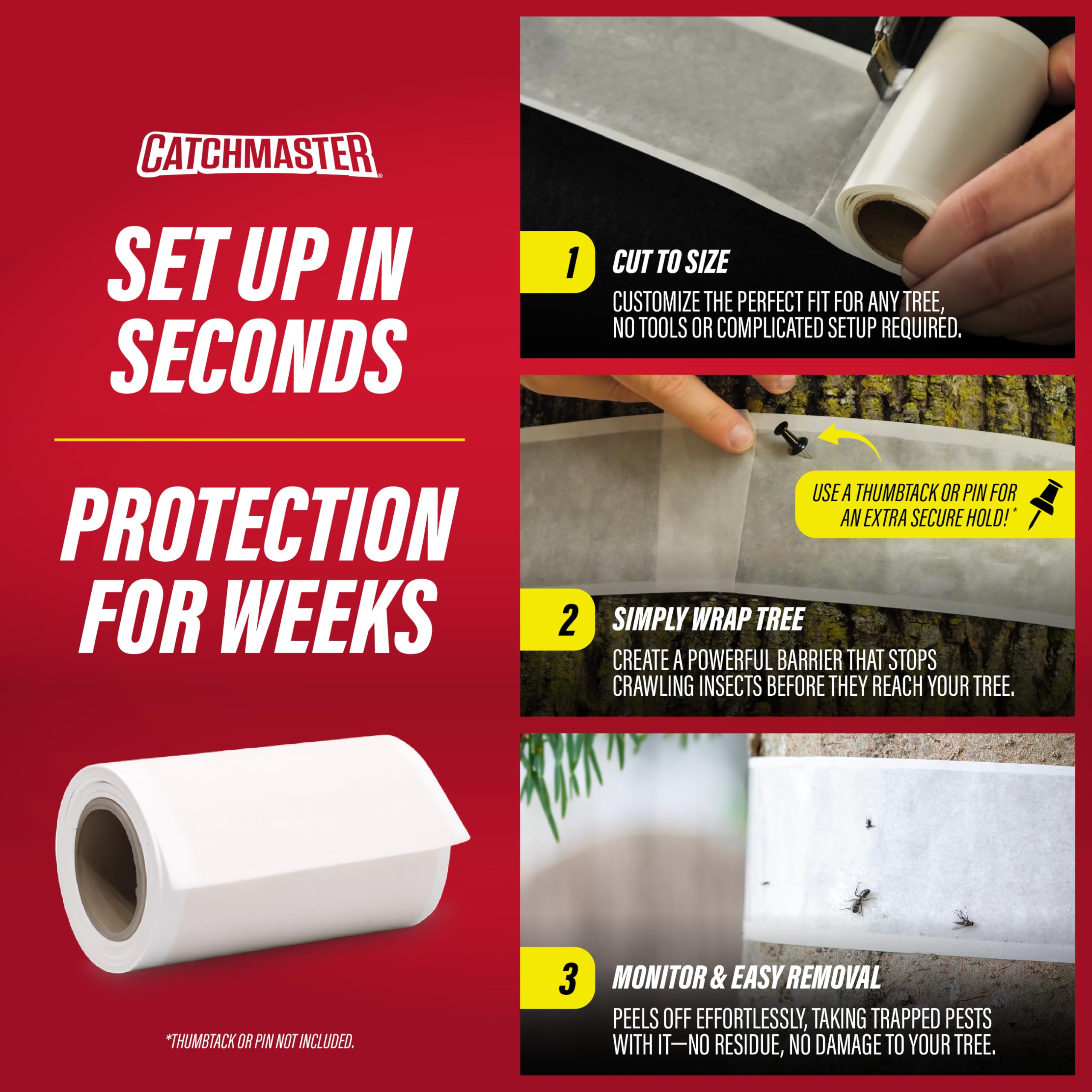 Catchmaster Cinta adhesiva de protección para árboles, rollos de barrera de insectos para árboles, paquete de 12 rollos..