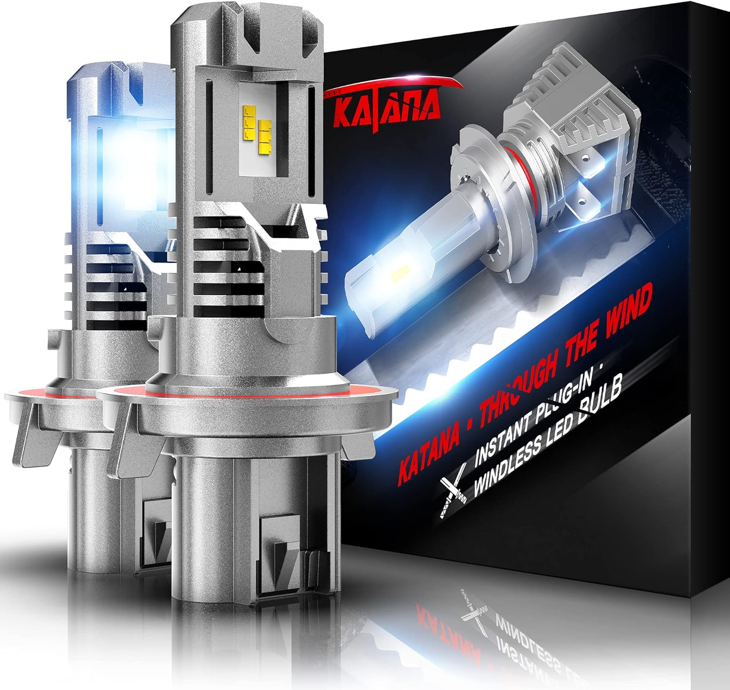 KATANA H13 Light Bulbs | 9008 Light Bulbs Fanless Wireless Super Bright 6500K Xenon White Fog Light, Pack of 2