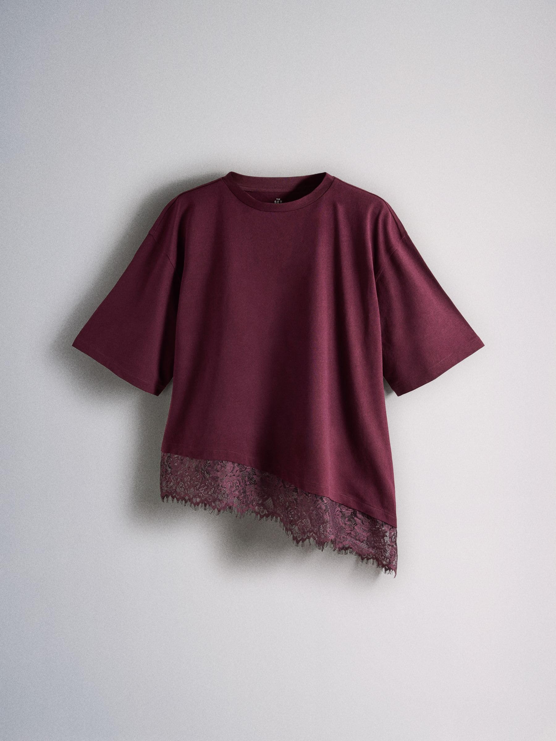 THE SET Femme T-Shirt avec liseré orné de Dentelle, Lot de 3 | Coupe standard, 100 % coton
