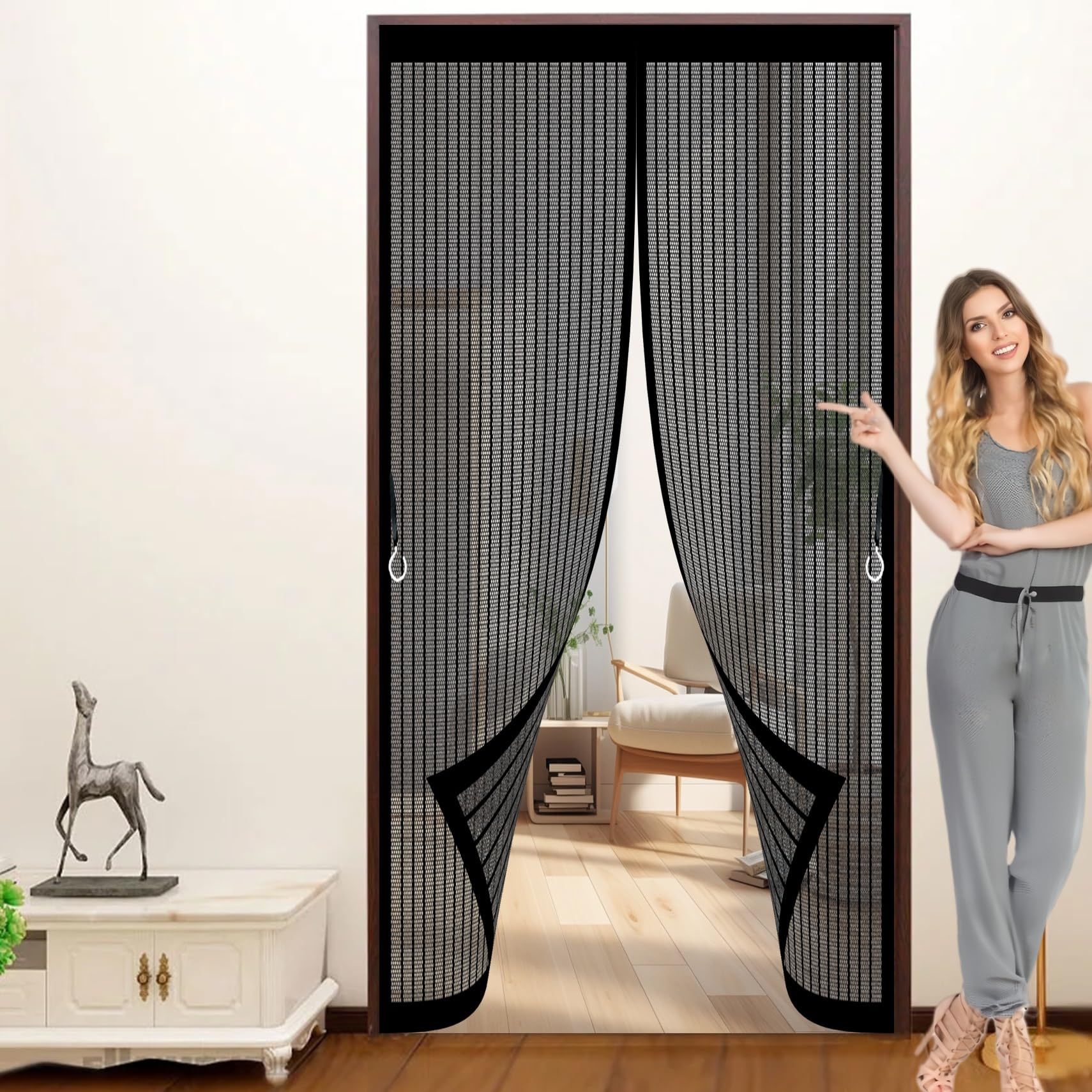 Moustiquaire porte 60x184 cm noire à fermeture automatique