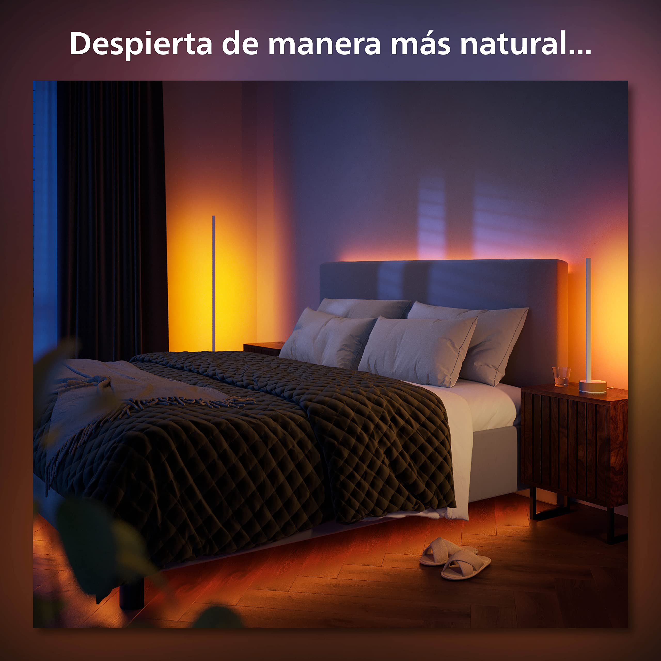 Lámpara de pie Philips Hue White and Color Ambiance, Gradient Signe, base de madera