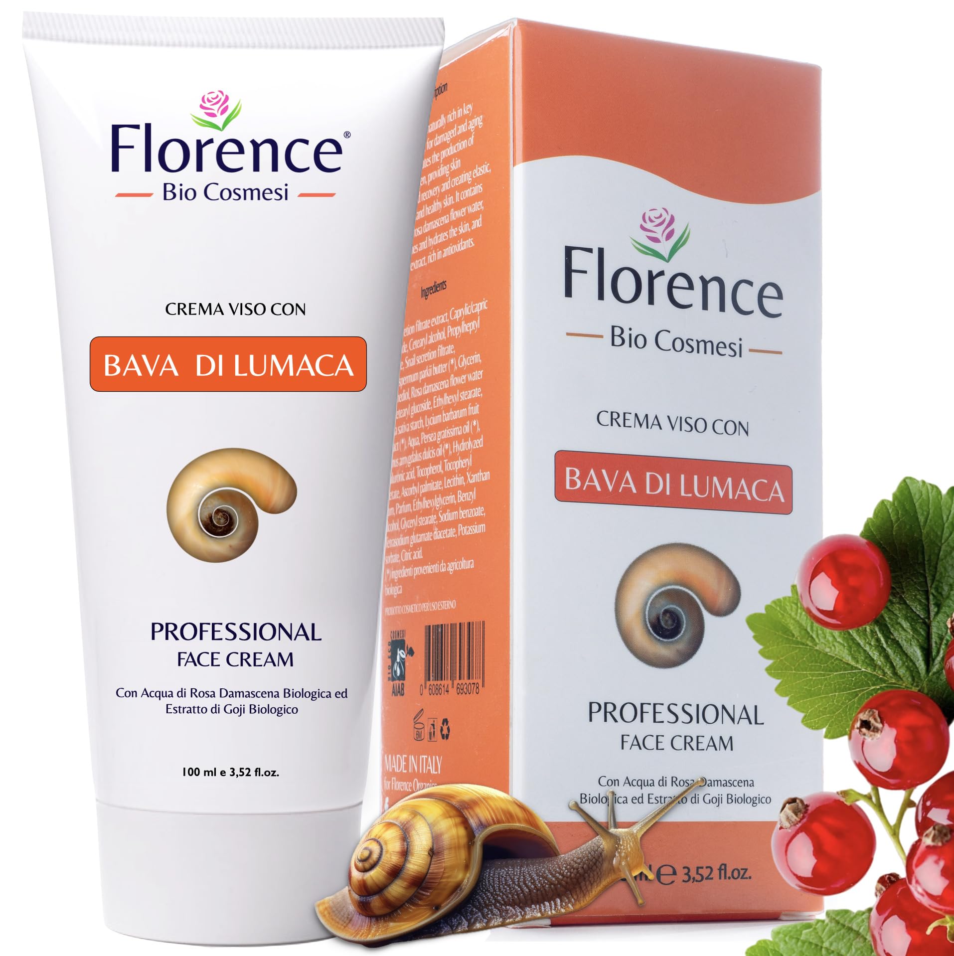 100ml. Crème Escargot Visage á l'ACIDE Hyaluronique Vitamine C. Soin Visage et Contour des yeux Certifié Biologique. Crème Anti