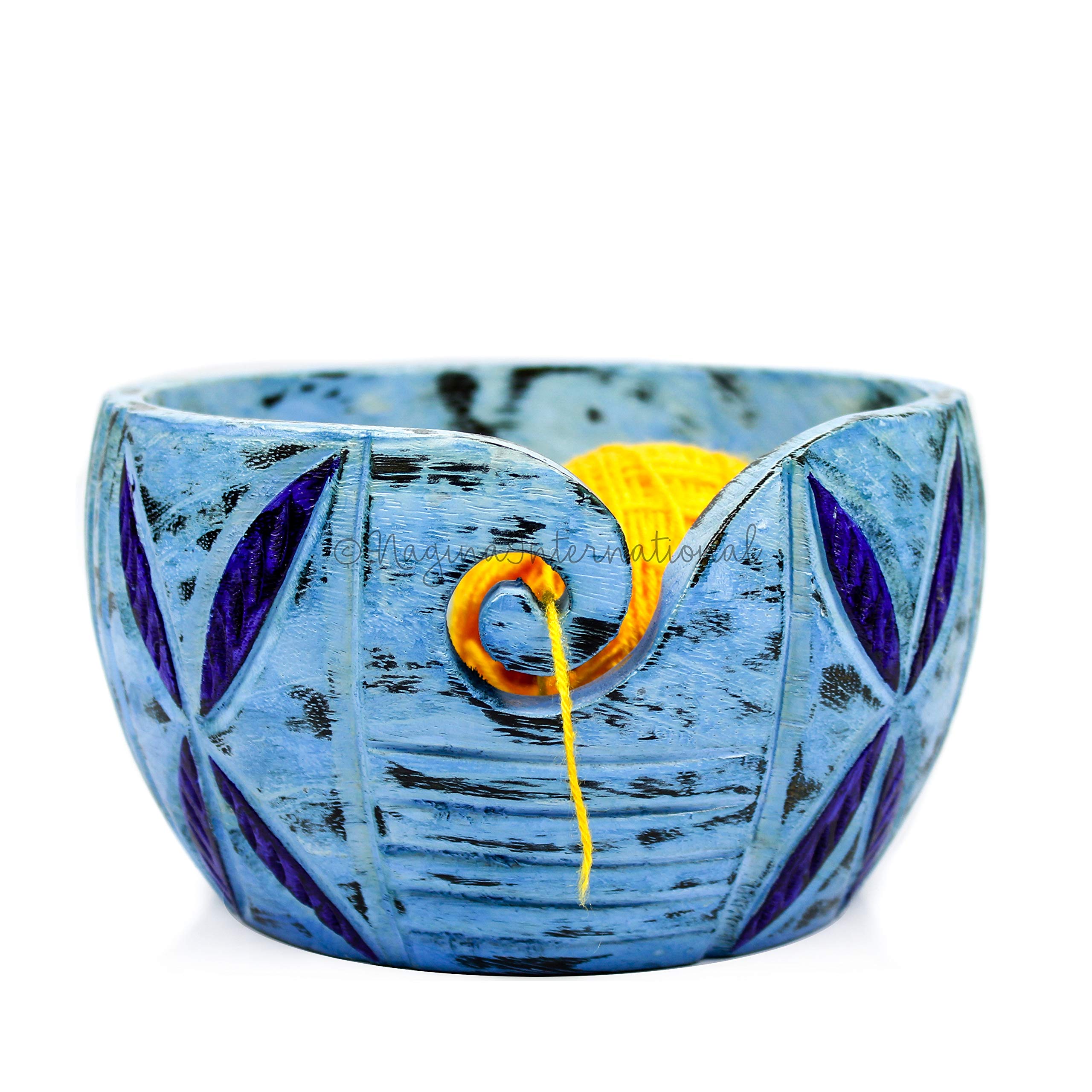 Exquisite Premium Yarn Ball Storage Bowls | Hand Painted Lovely Decor Yet Functional Yarn Dispenser (Small (6 x 3 x 6 Inches), Plum Blue