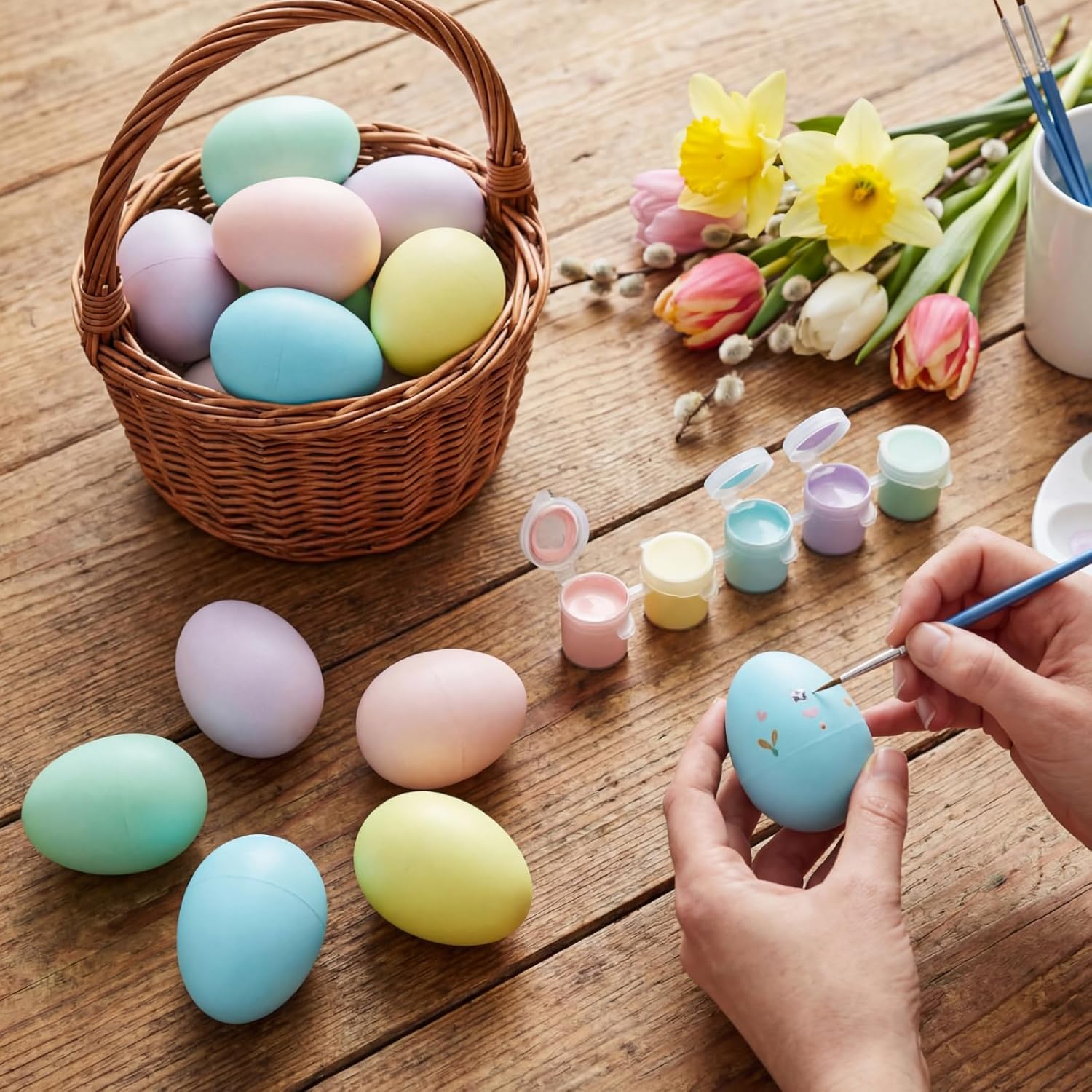 Simgoing 60 Pcs Pastel Easter Eggs Shakers Plastic Colorful Percussion Musical Maracas Decorative Shaker Eggs Gifts for Easter Basket Fillers, Musical Rhythm Instruments, Room Learning DIY Painting