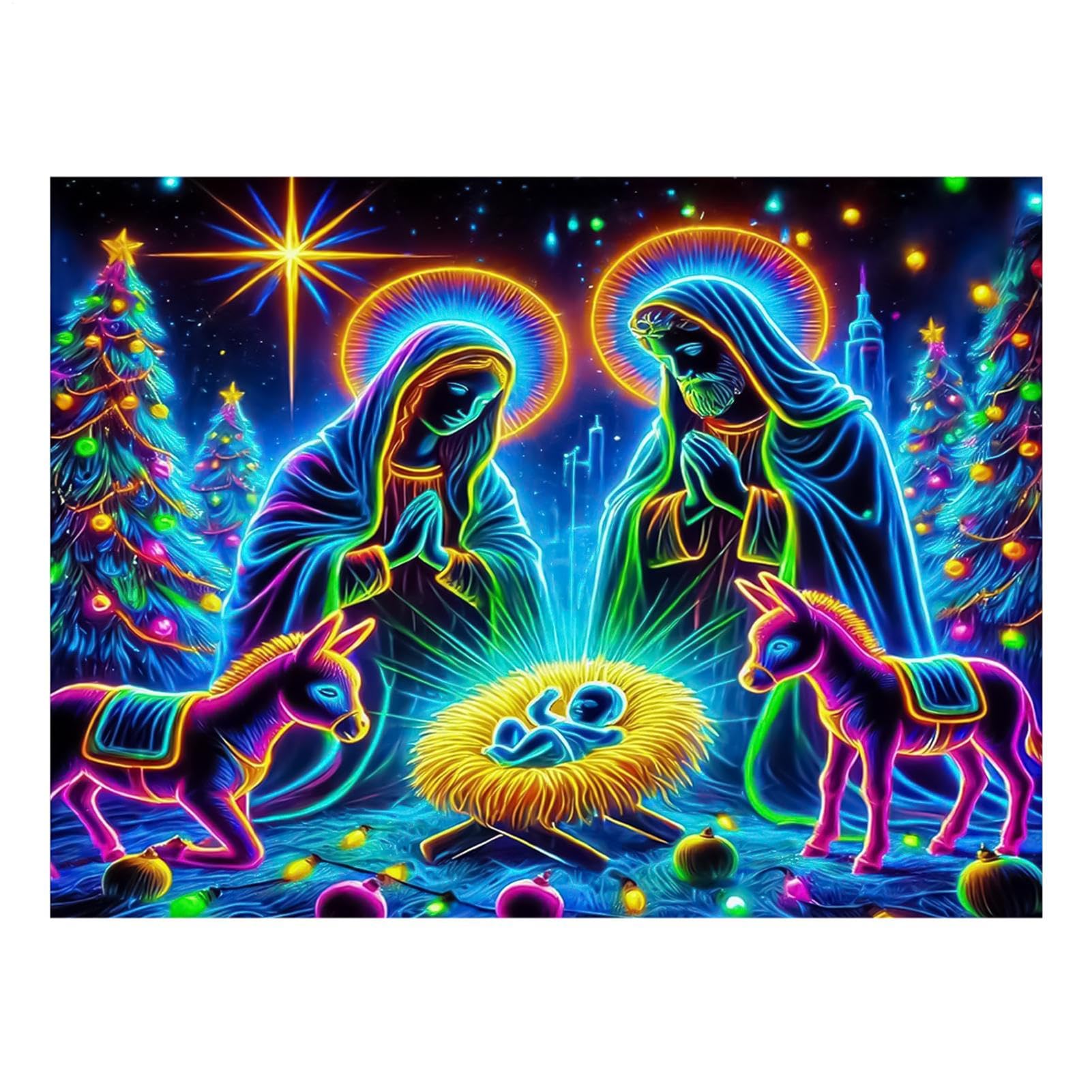 Tapisserie Nativité Noel 90x70 pouces en polyester doux avec ruban de fixation pour mur