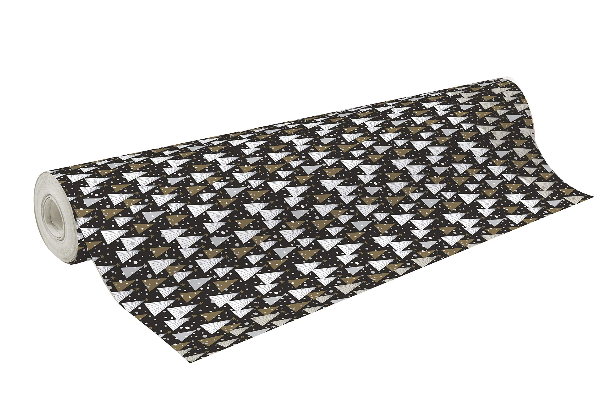 Clairefontaine 211921C - Une Bobine De Papier Cadeau - Papier Alliance 60g - Format : 50x0,​70m - Motif : Sapins Blancs/​Or, Fond Noir, Noël - Emballage Cadeau, Idéal Pour Les Emballages Professionnels