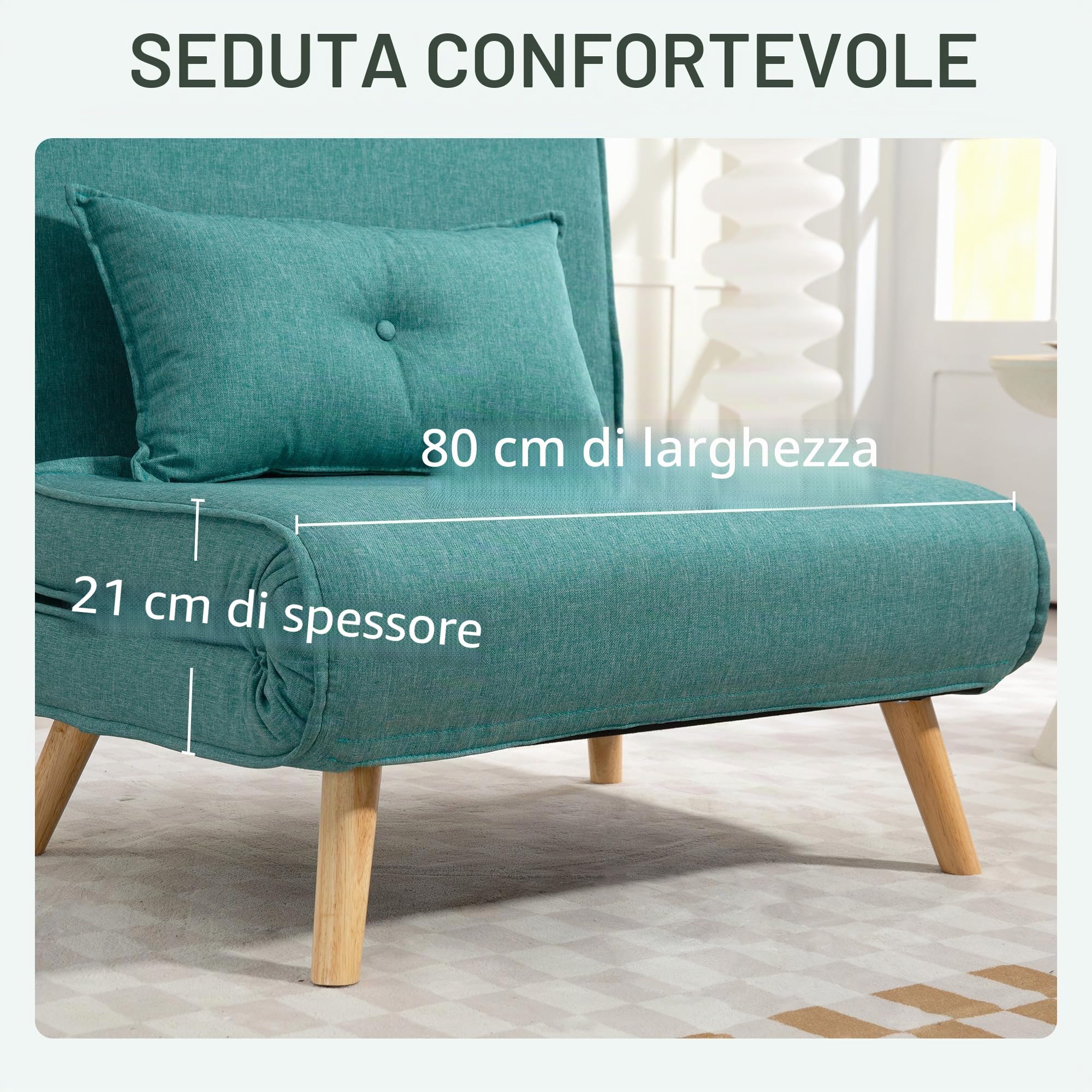 HOMCOM Poltrona convertibile 1 posto 3-in-1 con cuscino verde