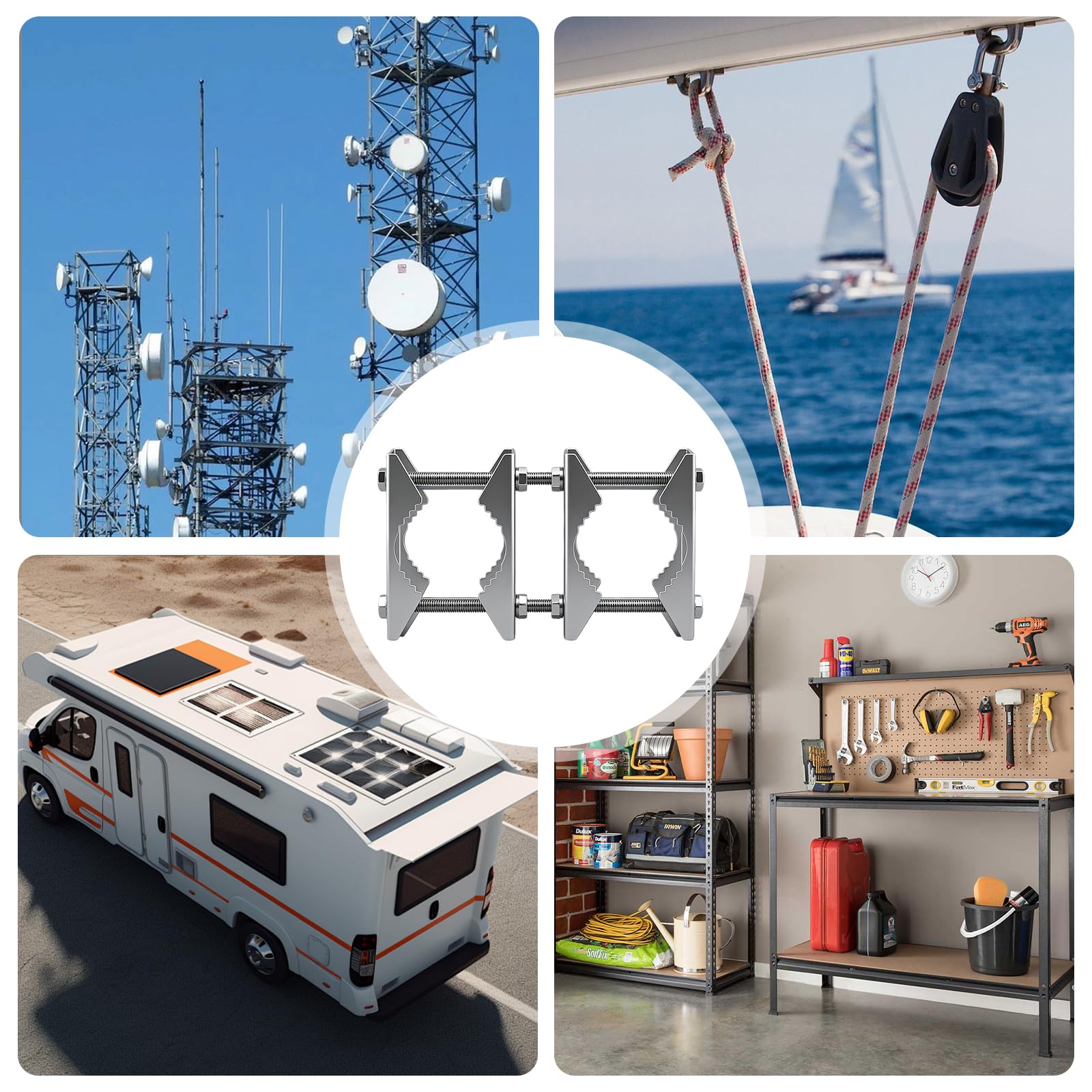 Staffa Supporto Antenna Esterno Doppia Morsetto Per Palo 25-50mm