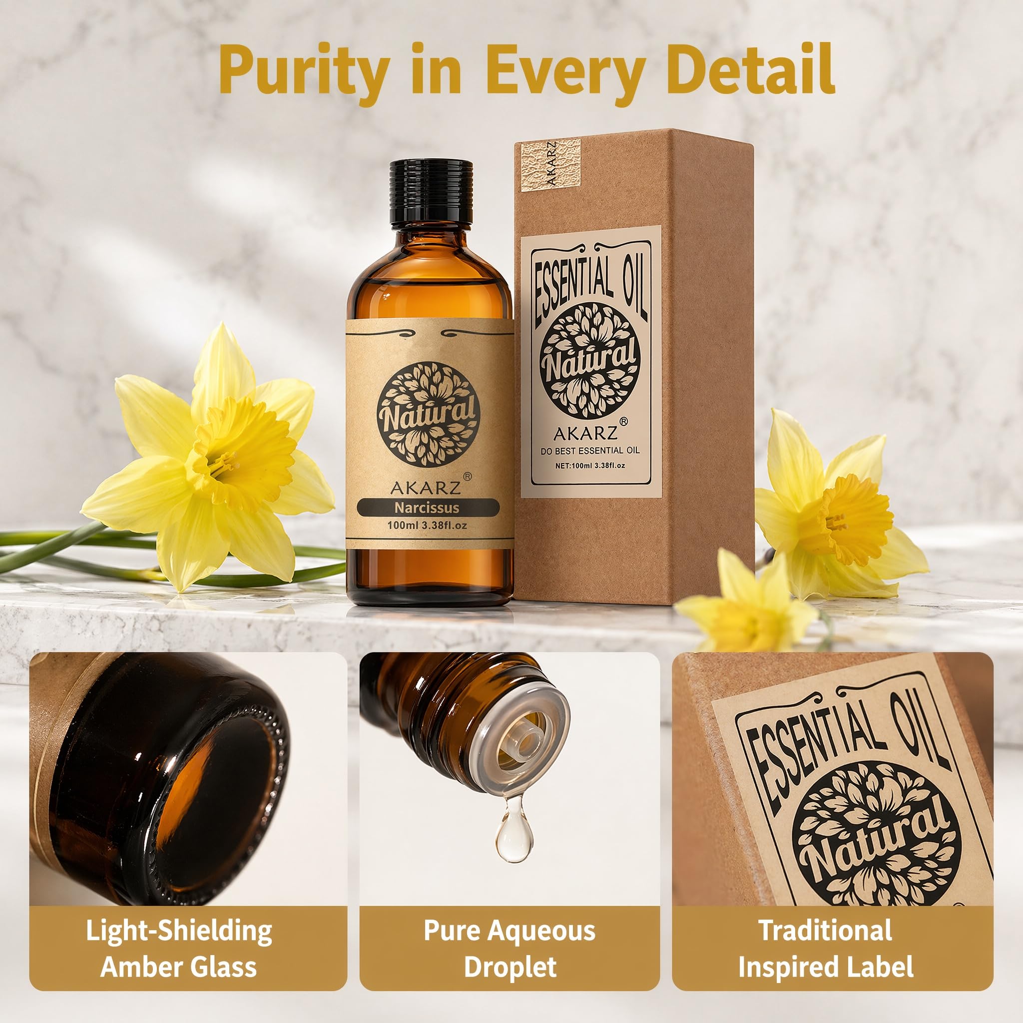AKARZ 100ml Olejek esencjny z Narcyza - Naturalny olejek aromatyczny do dyfuzorów, lamp aromatycznych i aromatów pomieszczeń